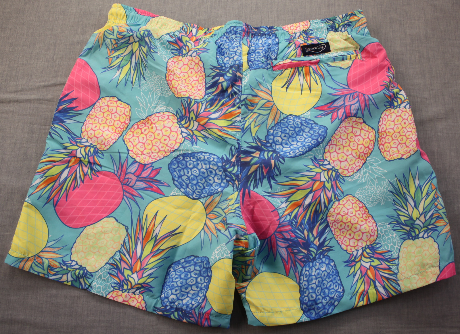 Southern Lure Mens Turquoise Pineapple Print Lined Drawstring Swim Shorts NWT L