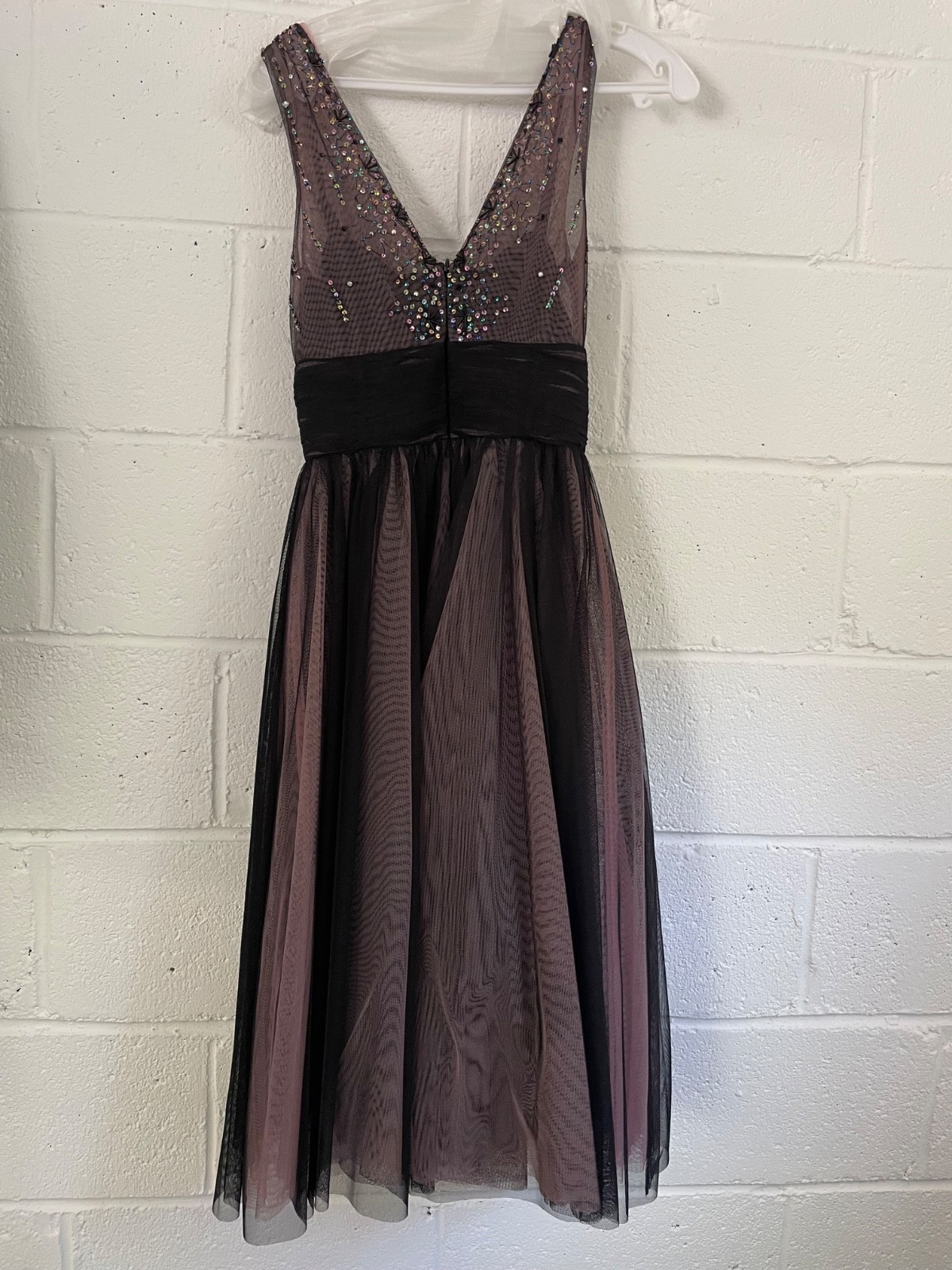 Cocktail Dress Formal XS, blk/pink, tulle with beaded and sequin body by chicas