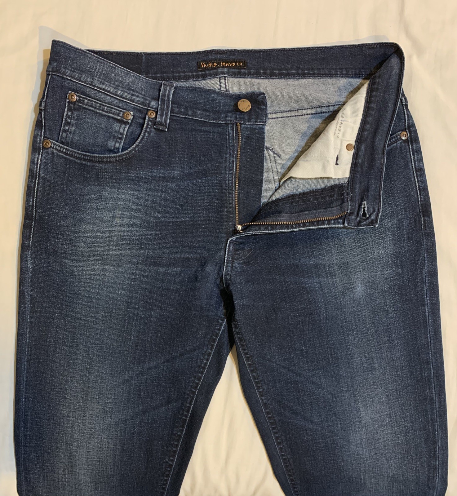 Nudie Jeans Co, Lean Dean, Deep Sparkle, 98% Cotton 2% Elastane, Size 34 x 34.
