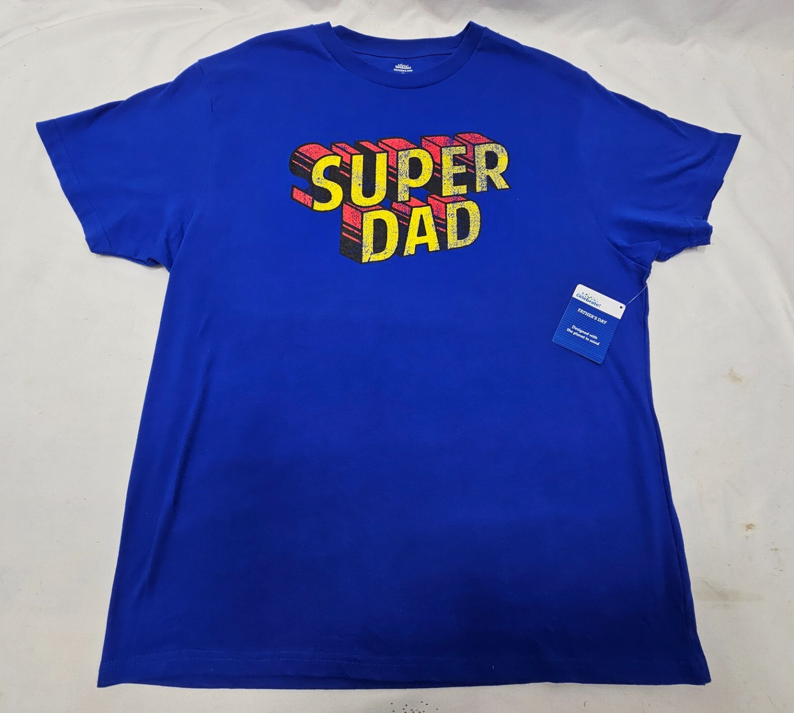 Men’s Super Dad Graphic Tee Short Sleeve Crewneck Blue Father’s Day T-Shirt XL