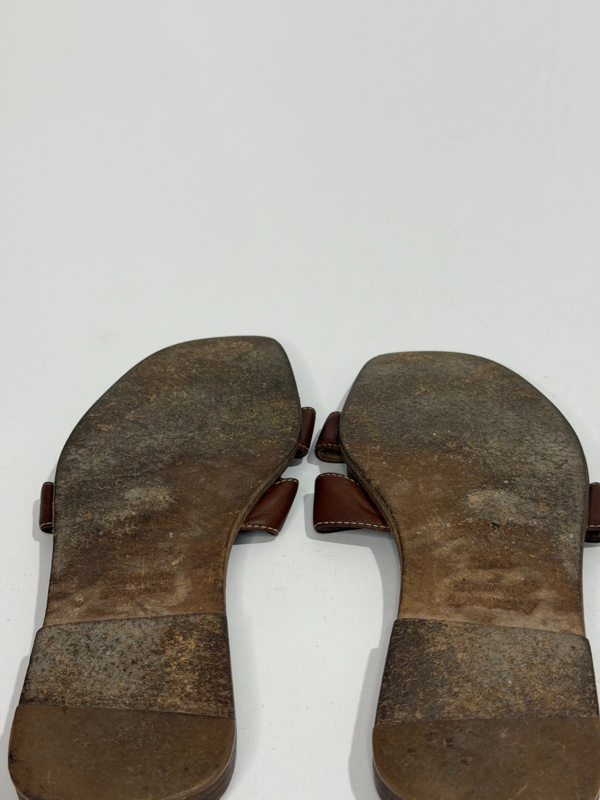 HERMES Brown Box Calfskin Oran Sandals 37.5 EU/ 7.5 US / 4.5 UK