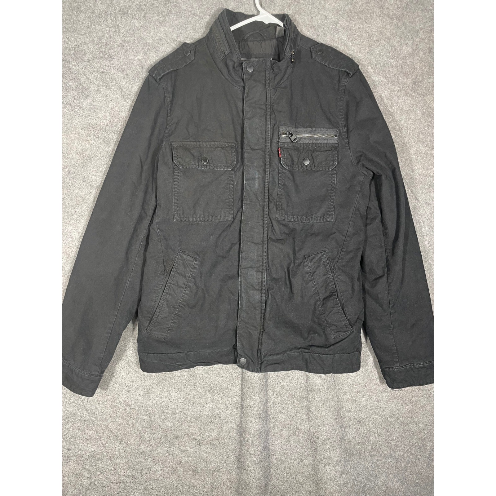 Levis Mens Military Field Jacket Black Cotton Canvas Quilted Utility Coat Small