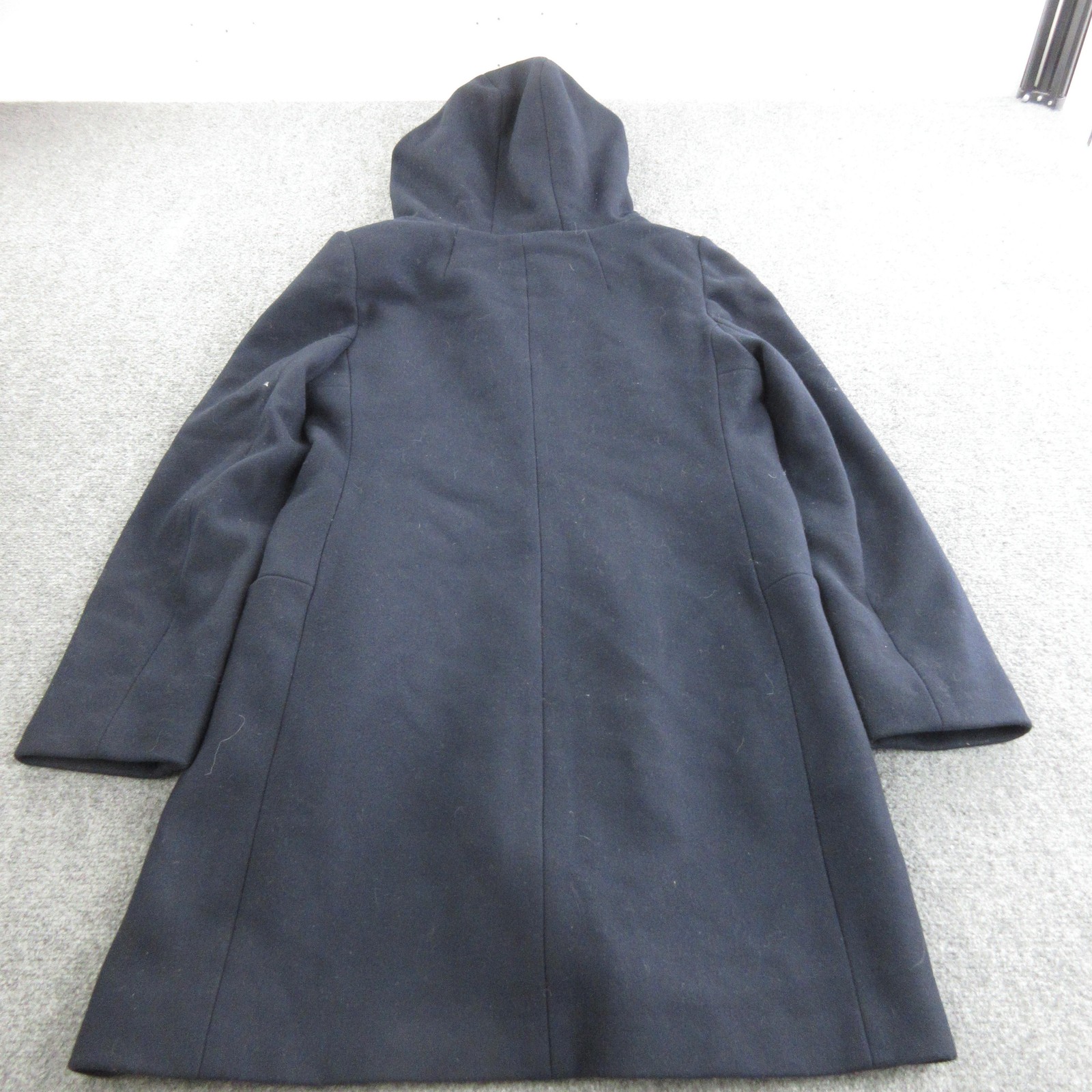 Babaton Coat Womens Large Blue Wool Hooded Toggle Front Lined Pockets Mid Length