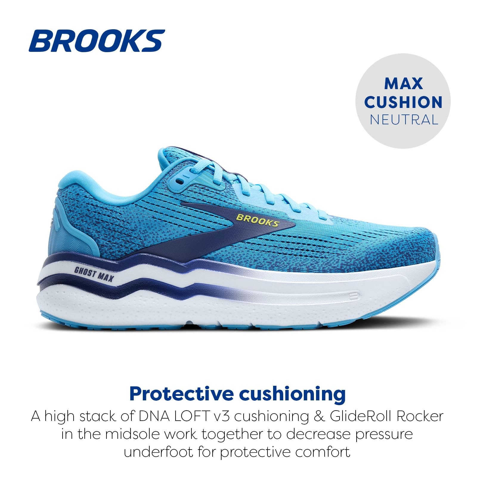 Brooks Men’s Ghost Max 2 Neutral Running & Walking Shoe – Bonnie Blue/Blue