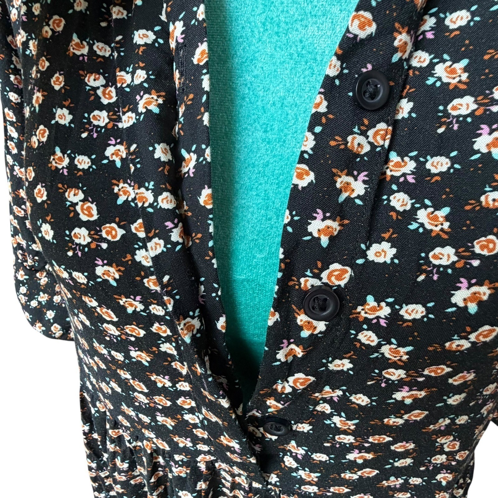 Cottagecore Prairie Ditsy Floral Size Small Collared Tiered Modest Midi Dress