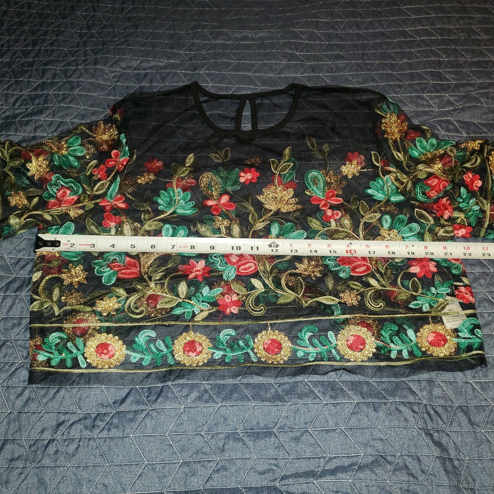 SHEIN Sheer Floral Embroidered Mesh Top US 12 US L Boho Festival