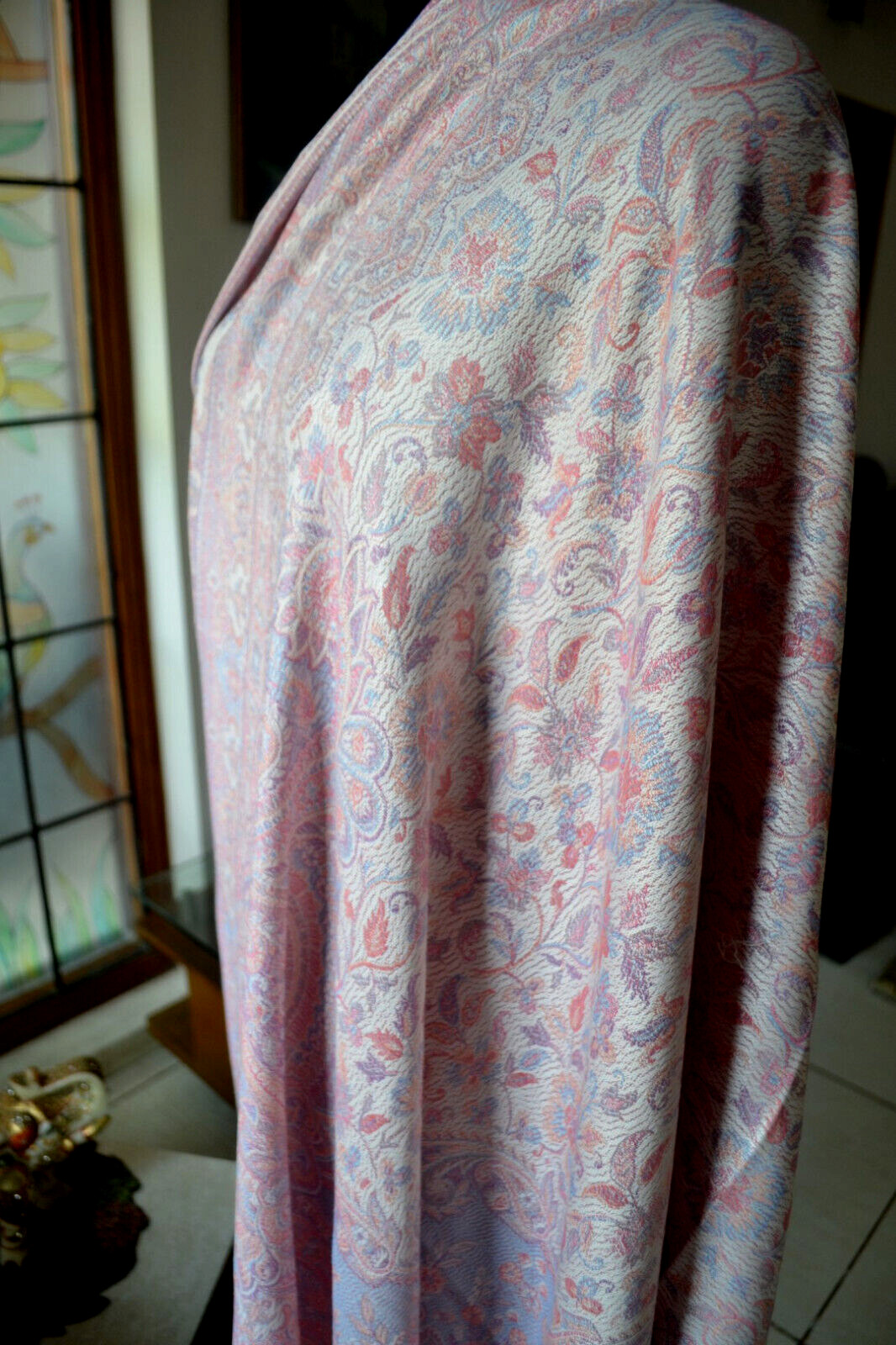 WHITE Large Paisley Jacquard Cashmere Pashmina Shawl Soft Warm Wrap 40x80in