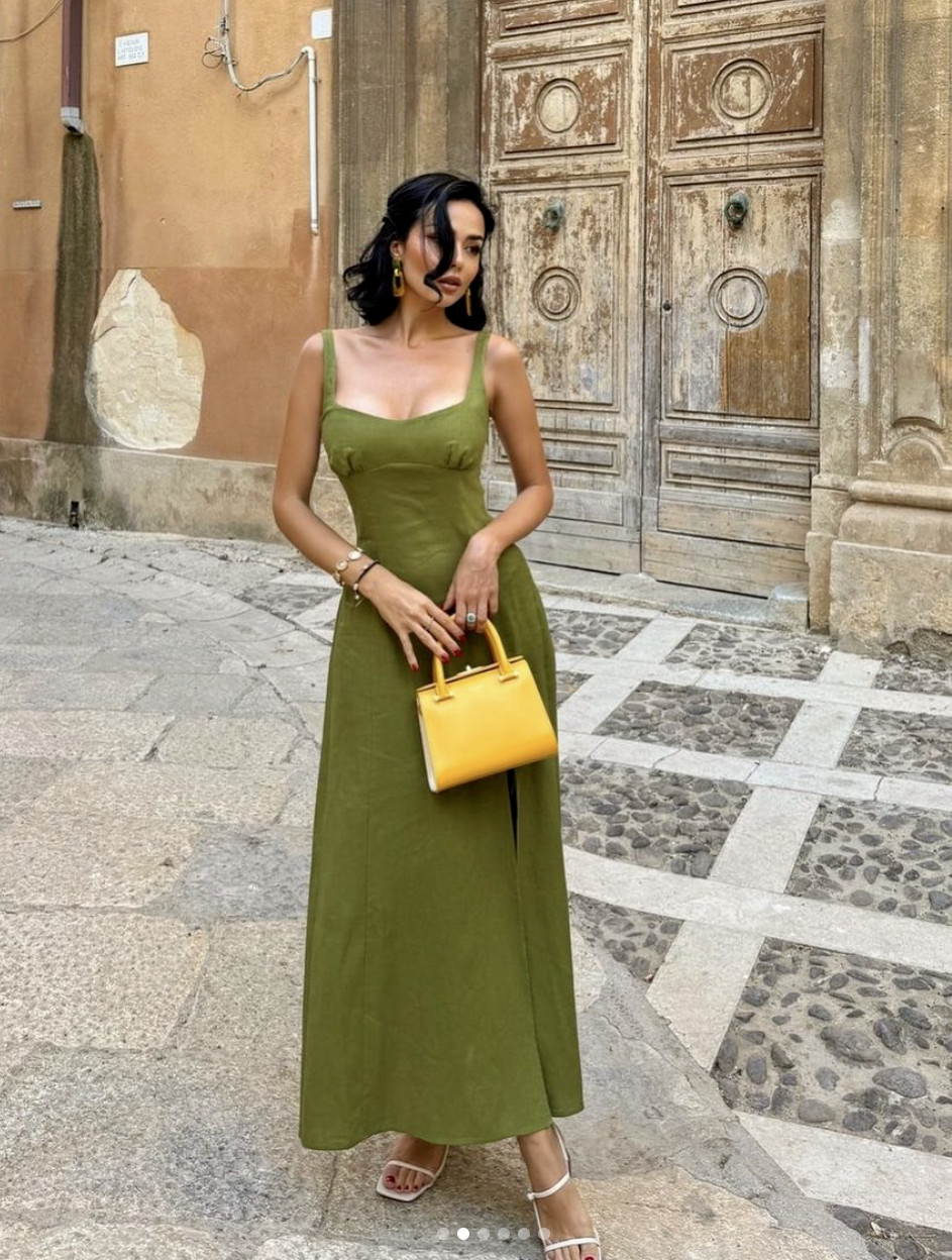 NWT_ZARA SS24 WOMAN LINEN BLEND MIDI DRESS 3595/709 oil green_ALL SIZES