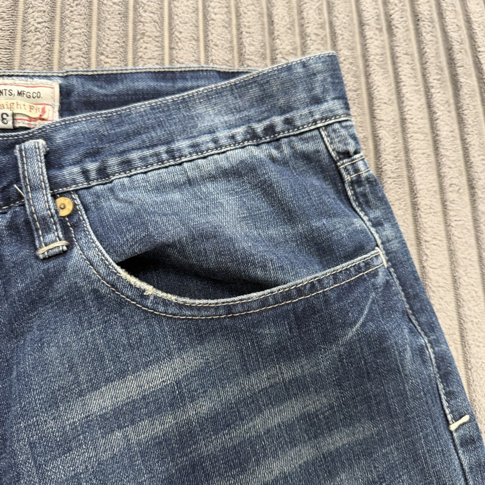 Tokyo Five The Way Jeans Mens 38×32 Blue Denim Whiskered Cotton Button Fly Pants