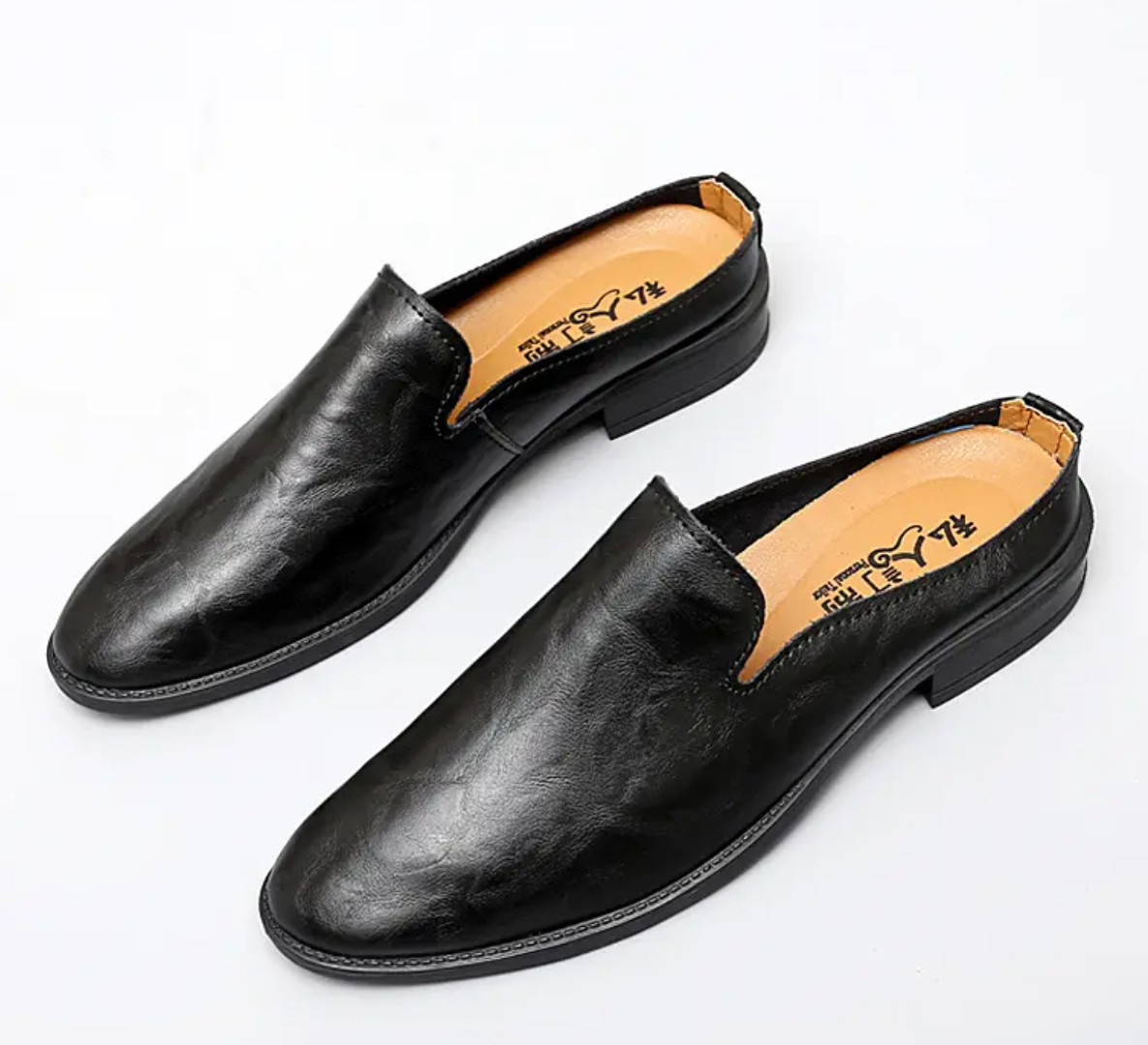 Mens Summer Mules Leather Slippers Closed Toe Slip On Casual Shoes Loafer 2025