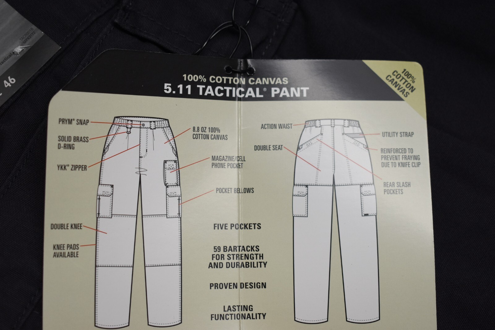 5.11 Mens Tactical BDU Utility Cargo Pants 74251 Charcoal Gray Size 46 Unhemmed