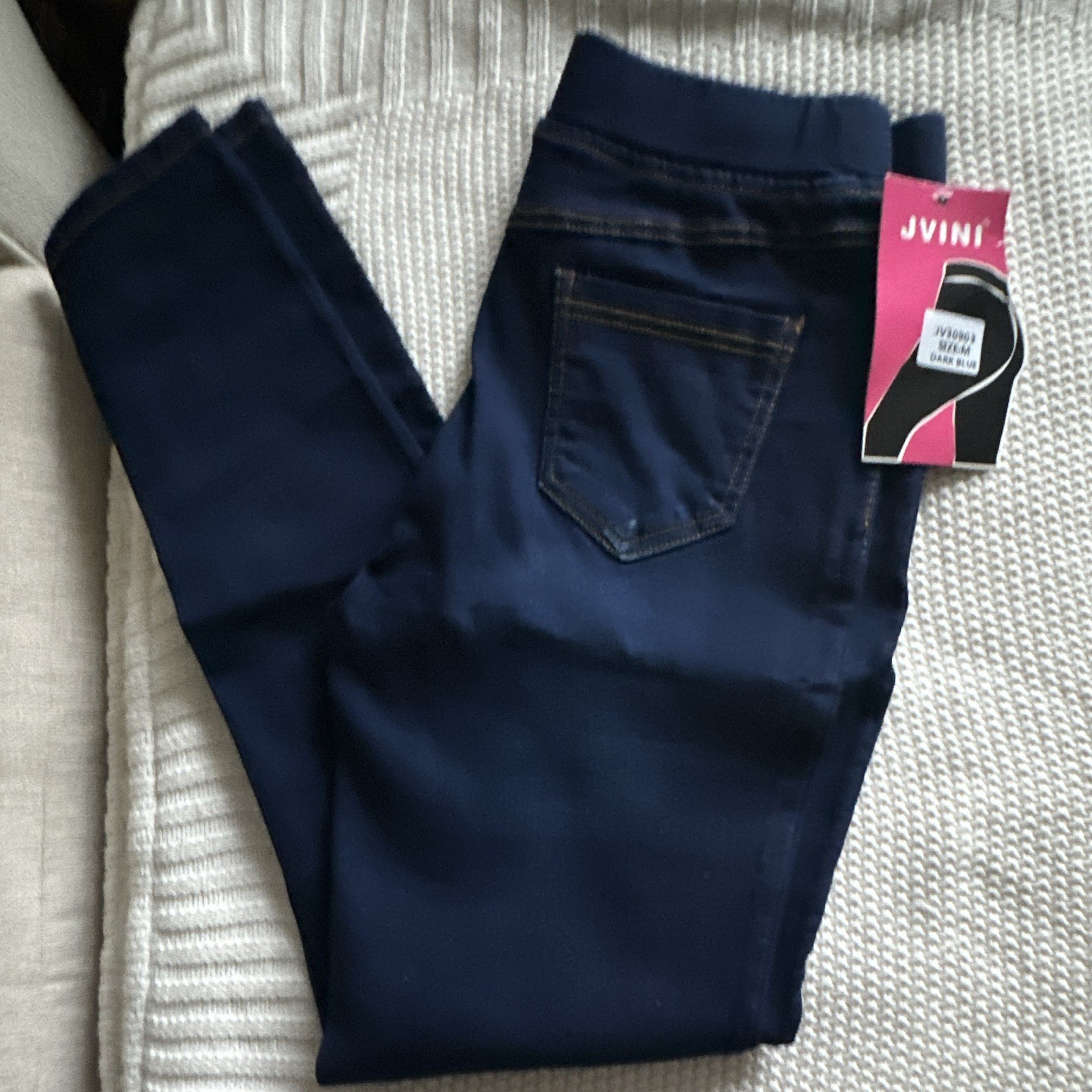 JVINI Women’s Dark Wash Pull-On Skinny Jeans Stretch 5-Pocket Size M
