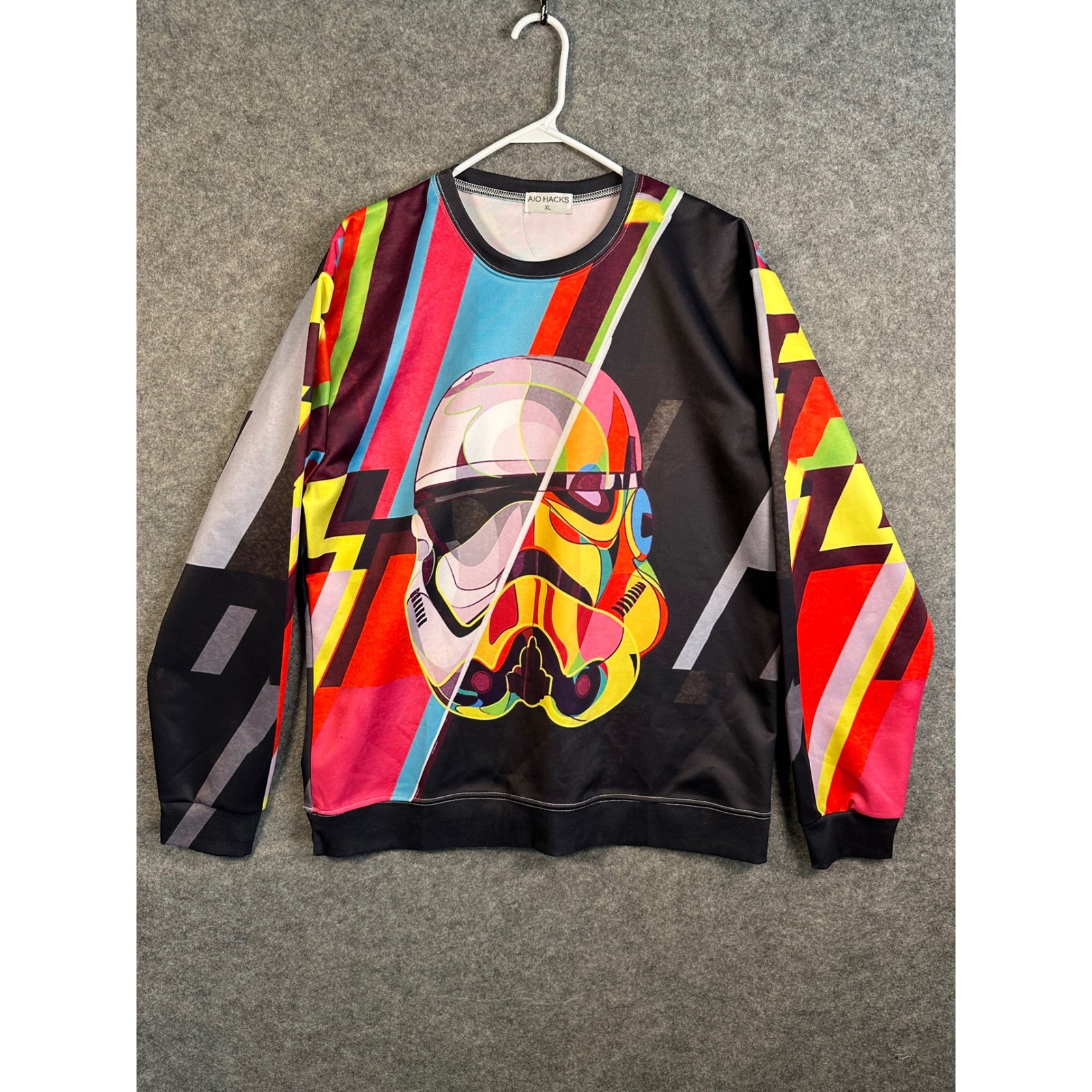 AIO Hacks Mens XL Pop Art Stormtrooper Graphic Sweatshirt Multi-Color Crew Neck