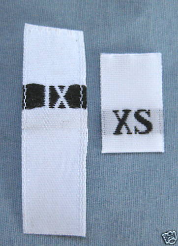 250 WHITE WOVEN CLOTHING LABEL SIZE TAGS – XXS, XS, S, M, L, XL, XXL