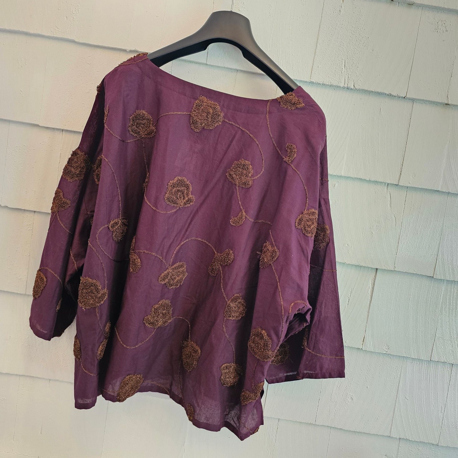 Pure Jill 2X Purple Embroidered Floral Applique 100% Cotton Tunic Top Boho