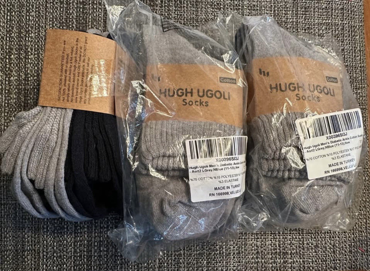 Pack of 4 Hugh Ugoli Men’s Diabetic Ankle Socks size 11-13