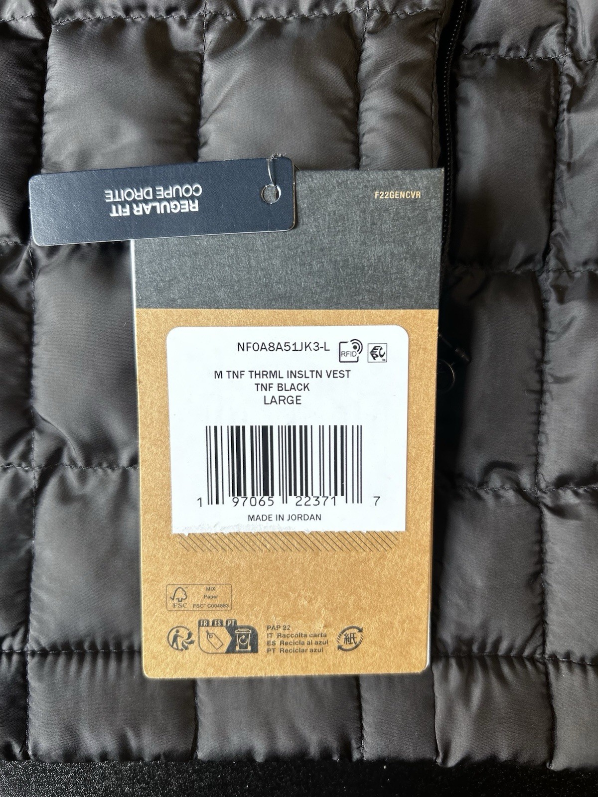 The North Face ThermoBall Full Zip Puffer Vest Black Men’s L New w/ Tags