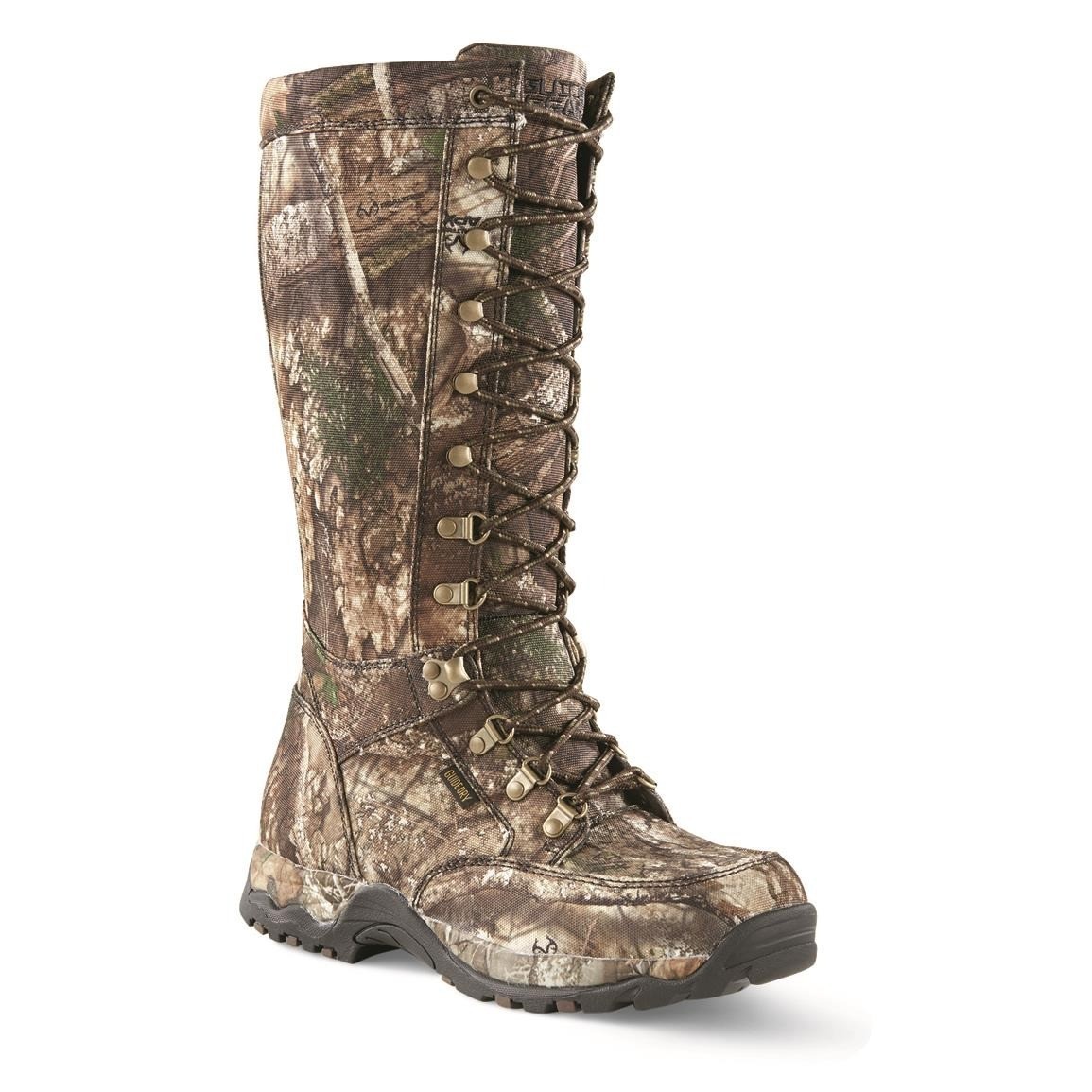 Mens Camo Nylon Rubber Waterproof Snake Boots Rugged Heavy-Duty Hunting Shoes