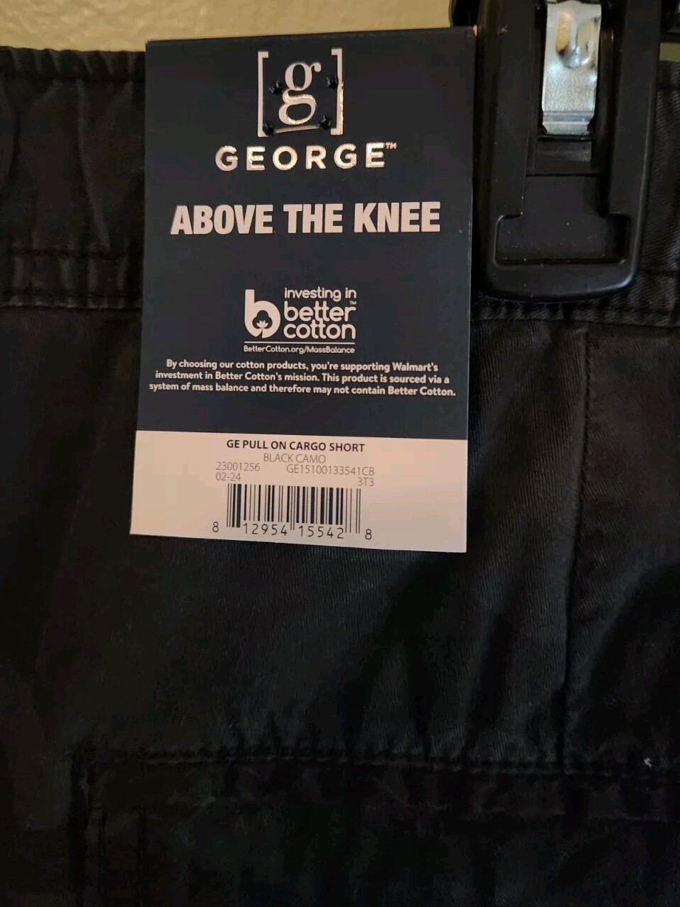 George Men’s 2XL 44-46 Stretch Waist Cargo Shorts Above the Knee 8″ BLACK CAMO
