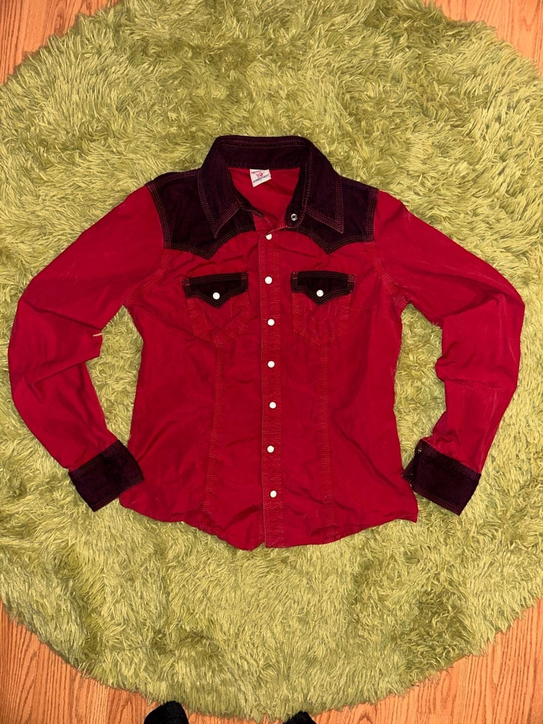True Religion Brand Jeans Women’s Two-Tone Colorblock Western Snap-Up Shirt