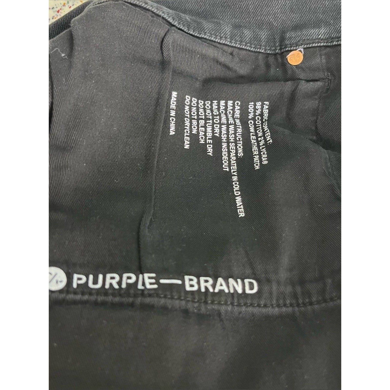 Purple Brand Men’s Cargo Pocket Jean Style P004 Black Denim Straight Leg Size 38
