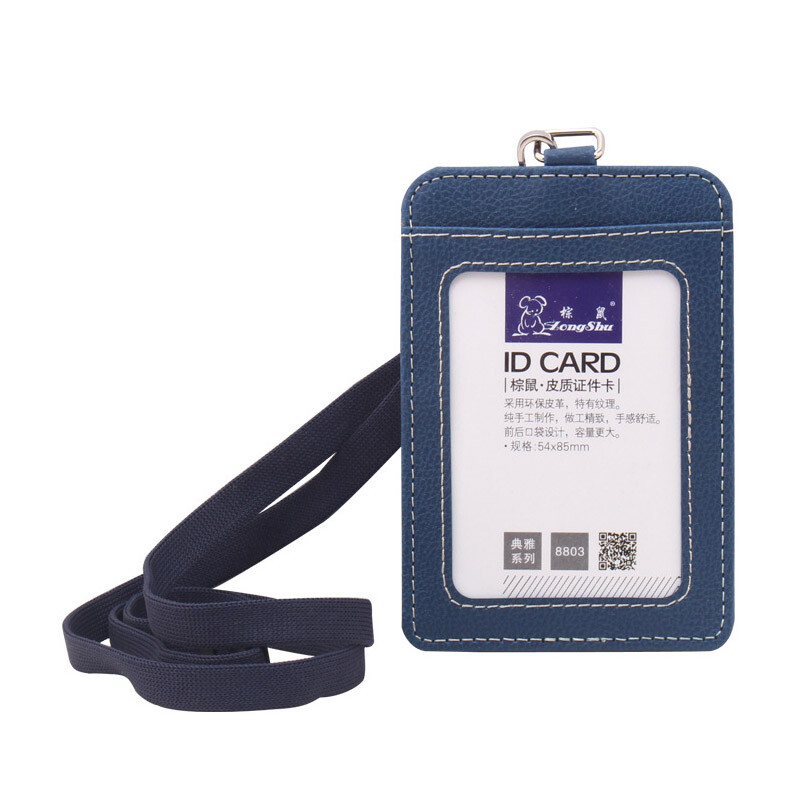 ID Badge Card Holder Pu Leather Vertical Clip Neck Strap Lanyard Necklace Case