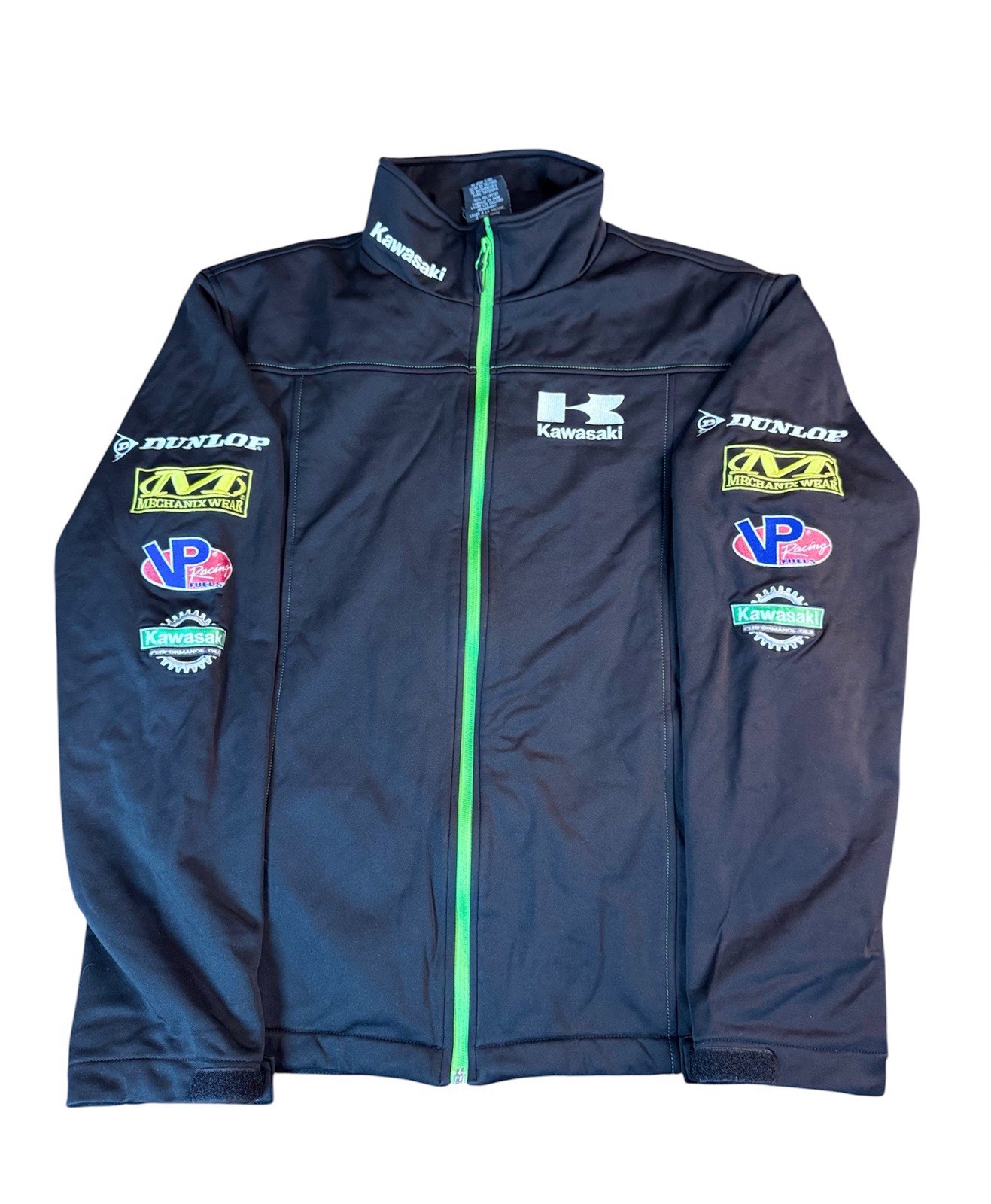 Official Kawasaki Racing Team Softshell Jacket M Flawless W/ Sponsor Patch 23×29
