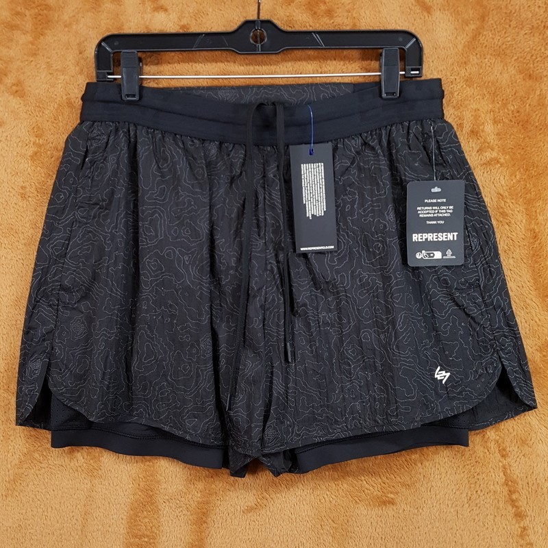 REPRESENT Shorts Mens Large Black Lined 247 Contour 2 in 1 Run Shorts