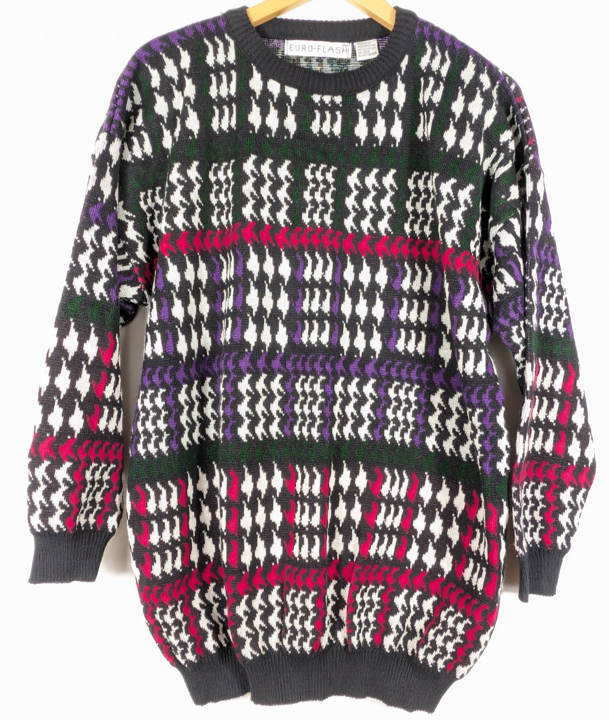 VTG Euro Flash Sweater OSFA Geometric Knit Retro 80s 90s Made In Hungary Cosby