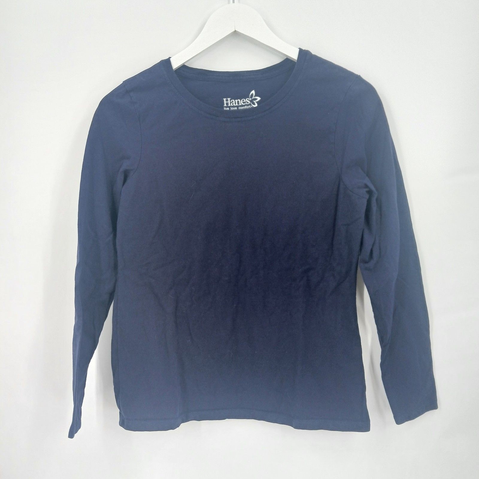womans hanes long sleeve navy blue tee shirt size medium basic undershirt
