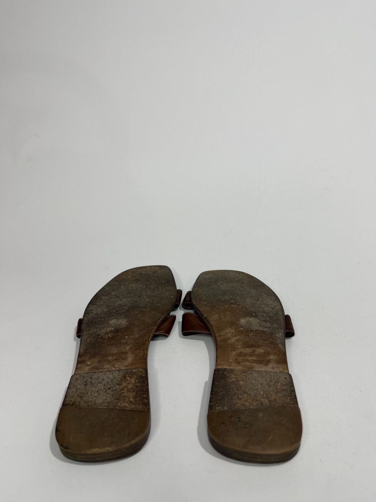 HERMES Brown Box Calfskin Oran Sandals 37.5 EU/ 7.5 US / 4.5 UK