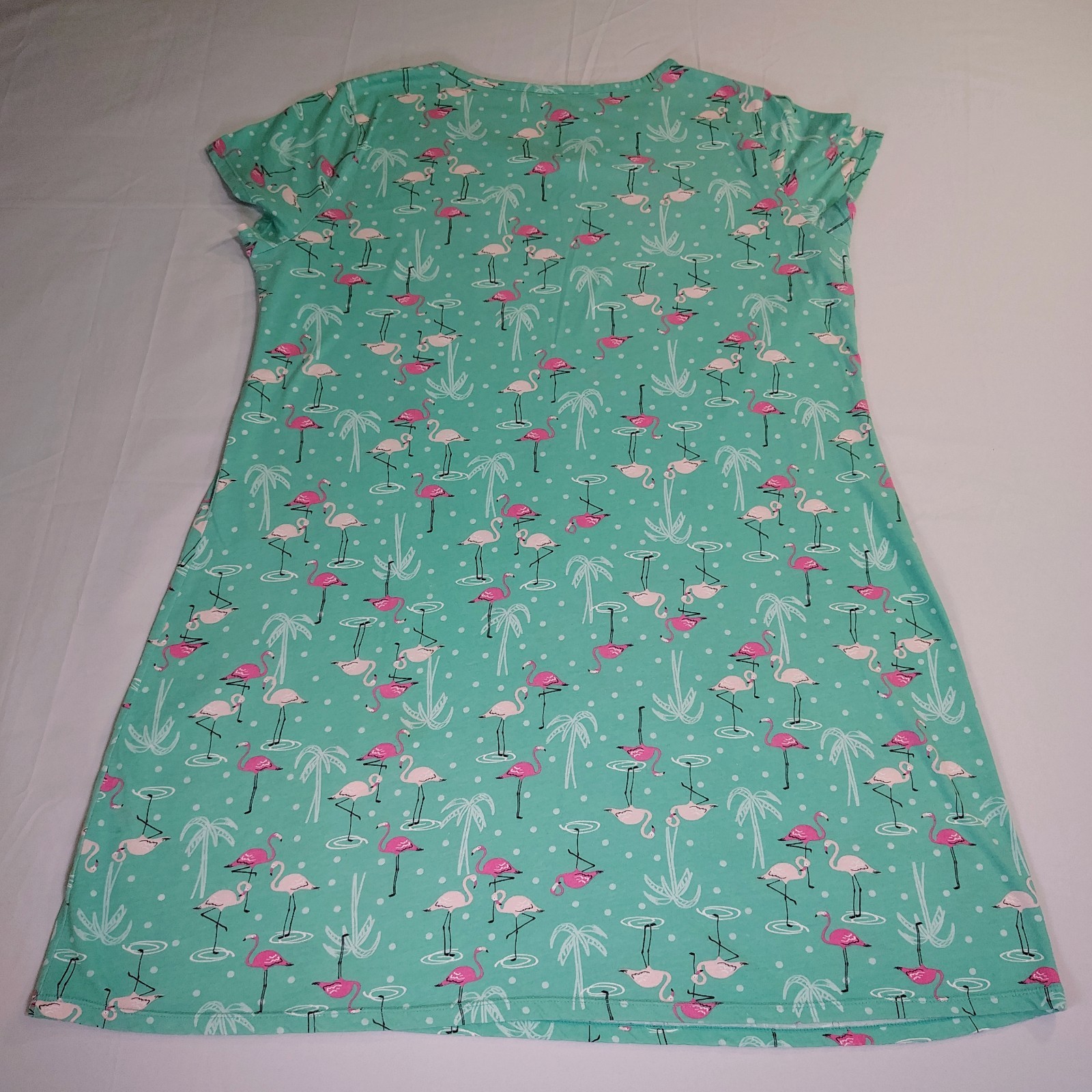 Secret Treasure Green Flamingos Palm Trees Sleepshirt Nightgown Nightshirt