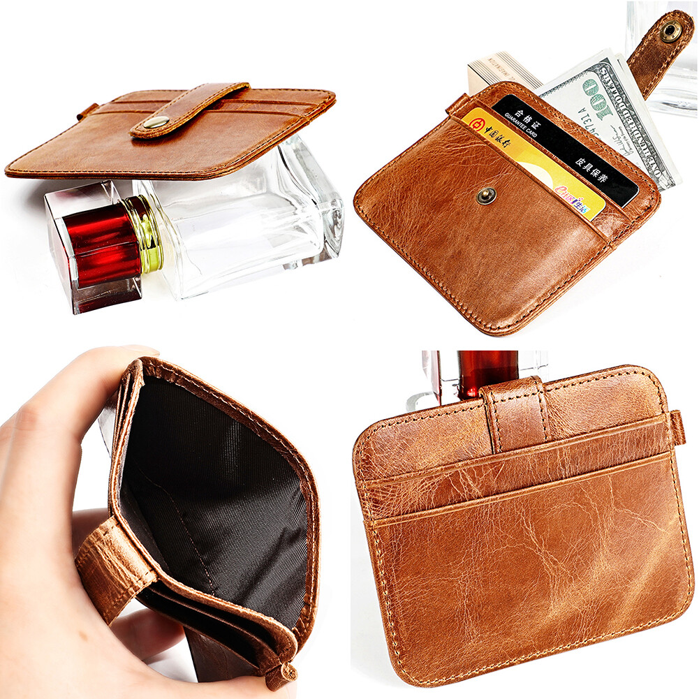 RFID Blocking Card Wallet with Hasp Coin Pocket Vintage Leather Small Wallet USA