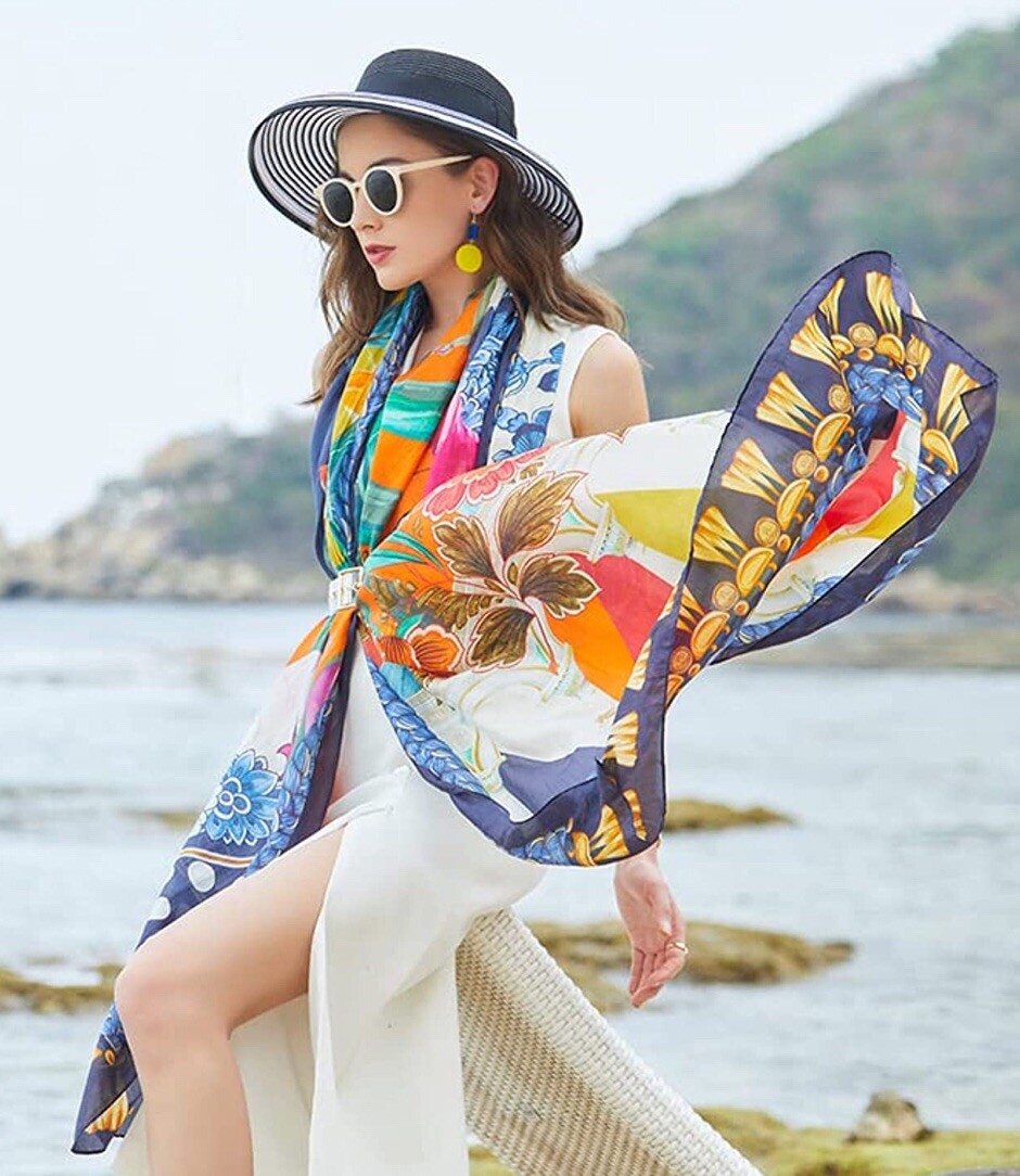 Luxurious Extra Large 100% Silk Scarf-90in x43in-