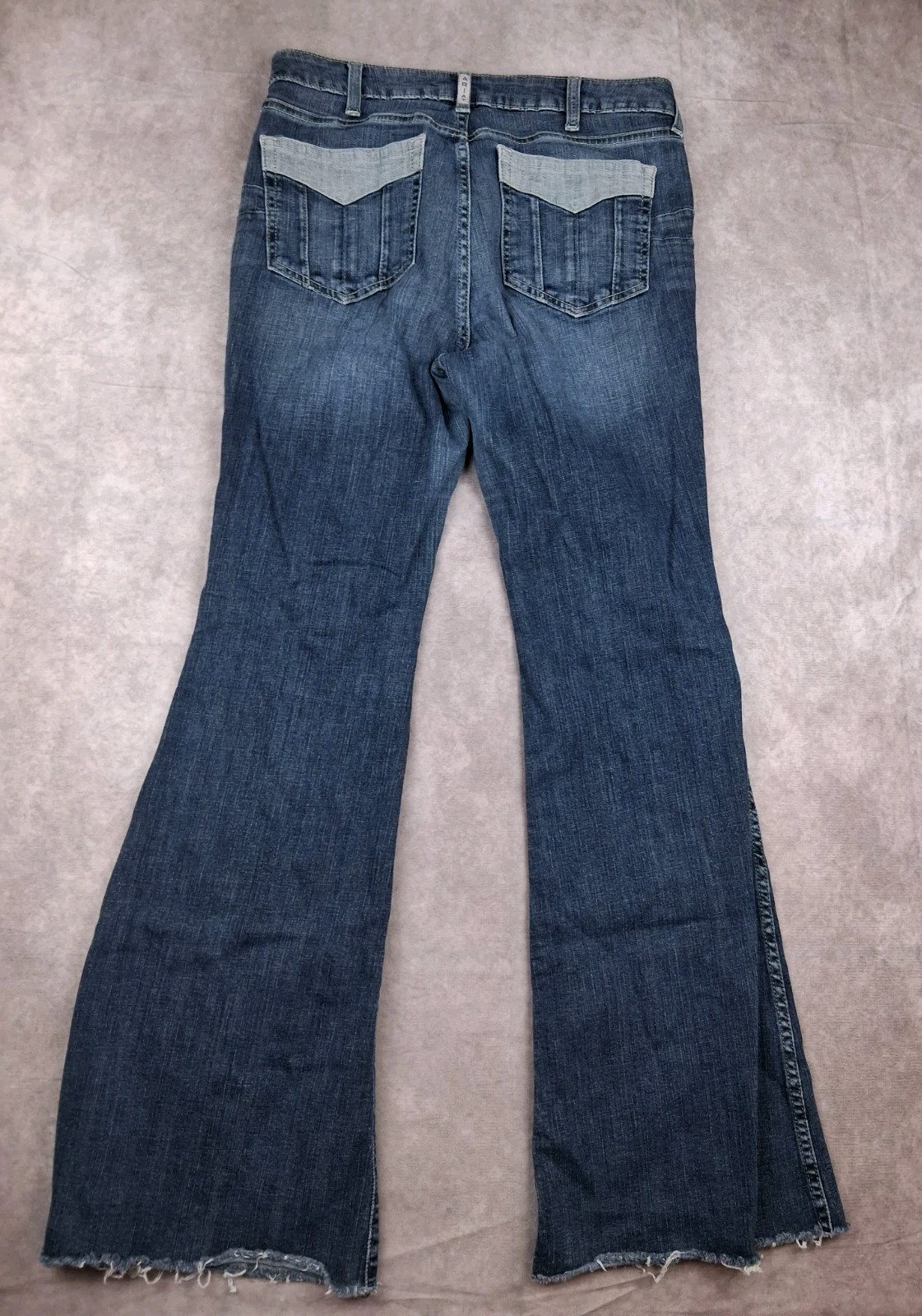 Ariat Real Jeans Womens 31R Blue Flare Leg Raw Hem Mid Rise Western Boot 32″