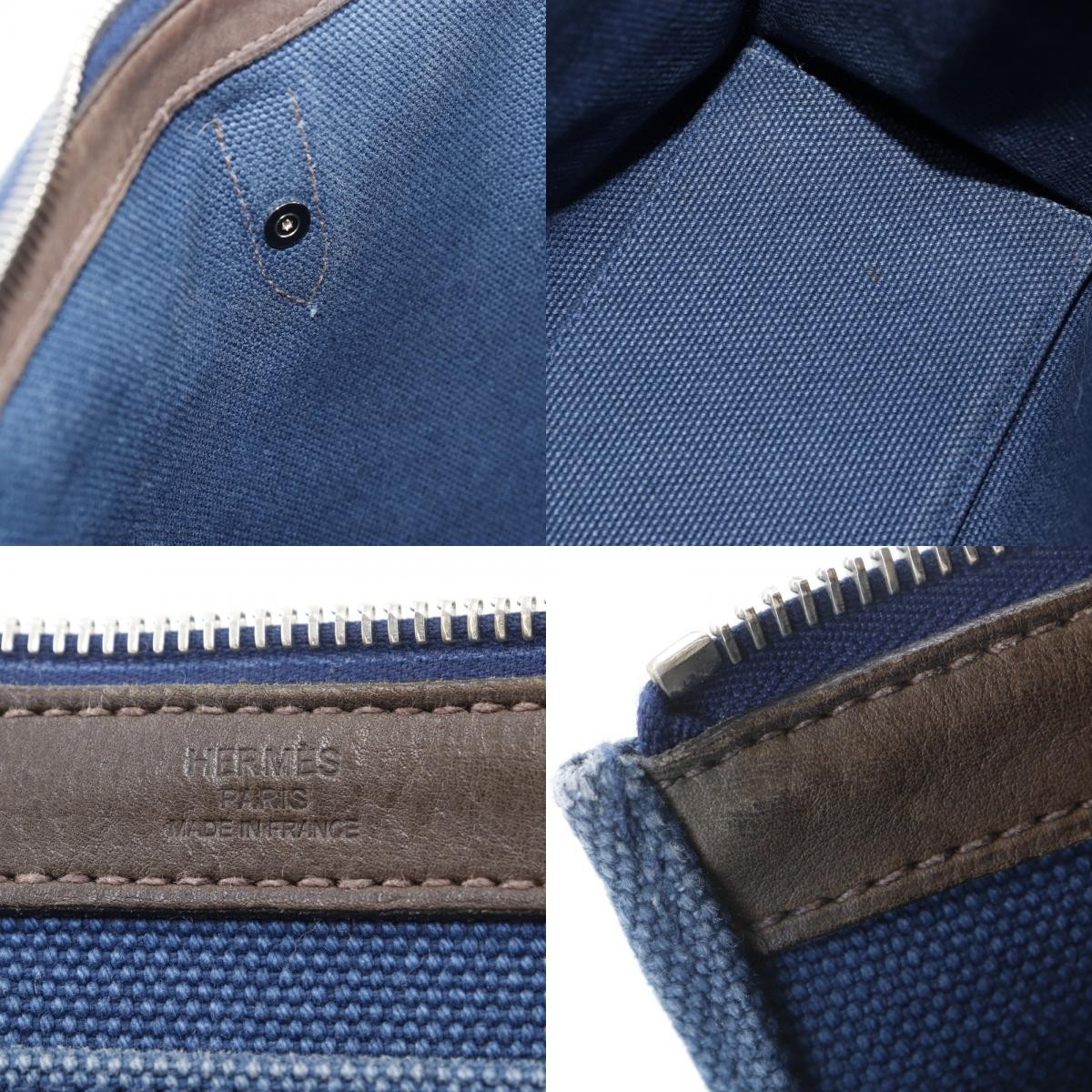HERMES Kavasmira PM Handbag MedorHardware Navy blue canvas unisex