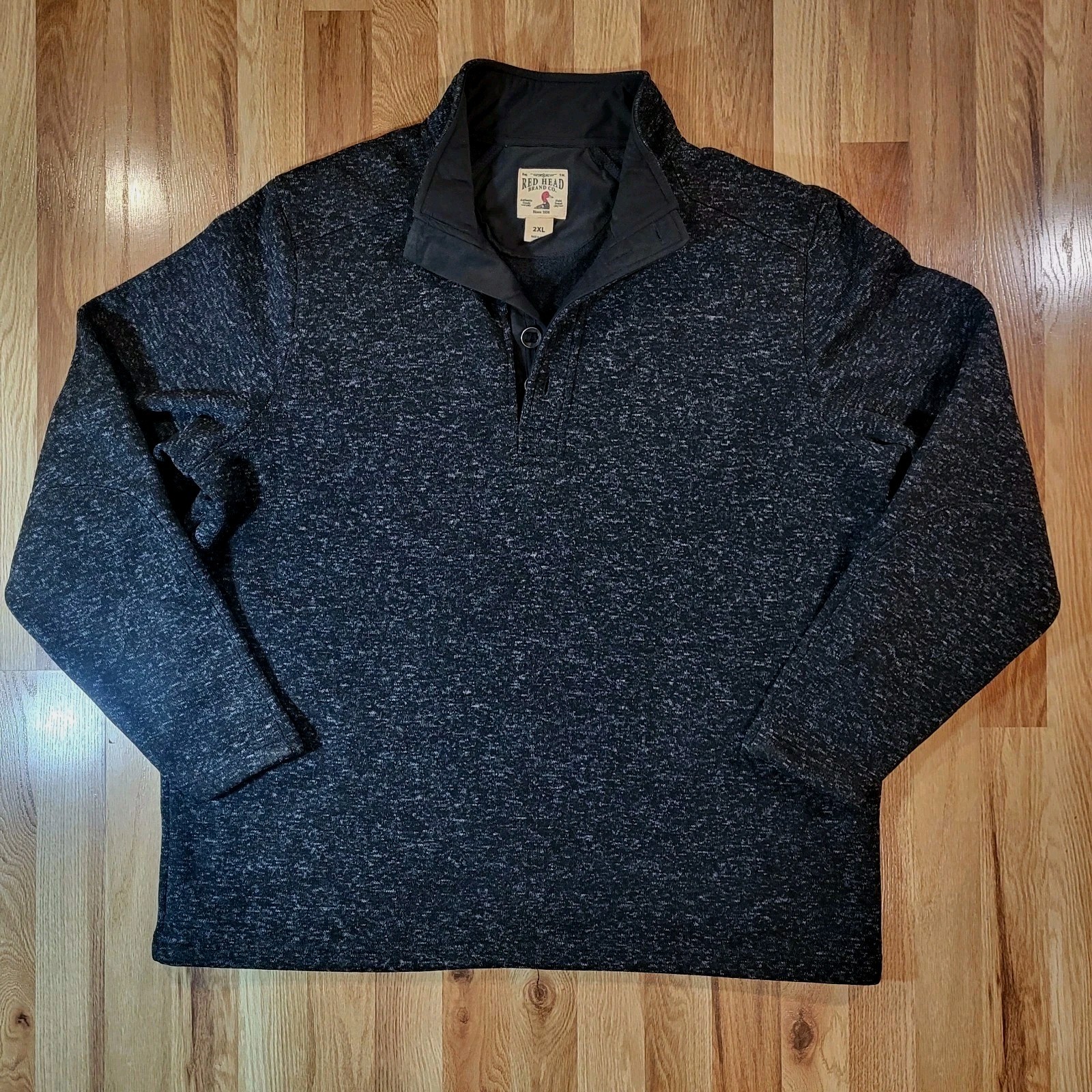 Red Head Henley Pullover Sz 2XL Black Charcoal Heather 1/4 Button EUC