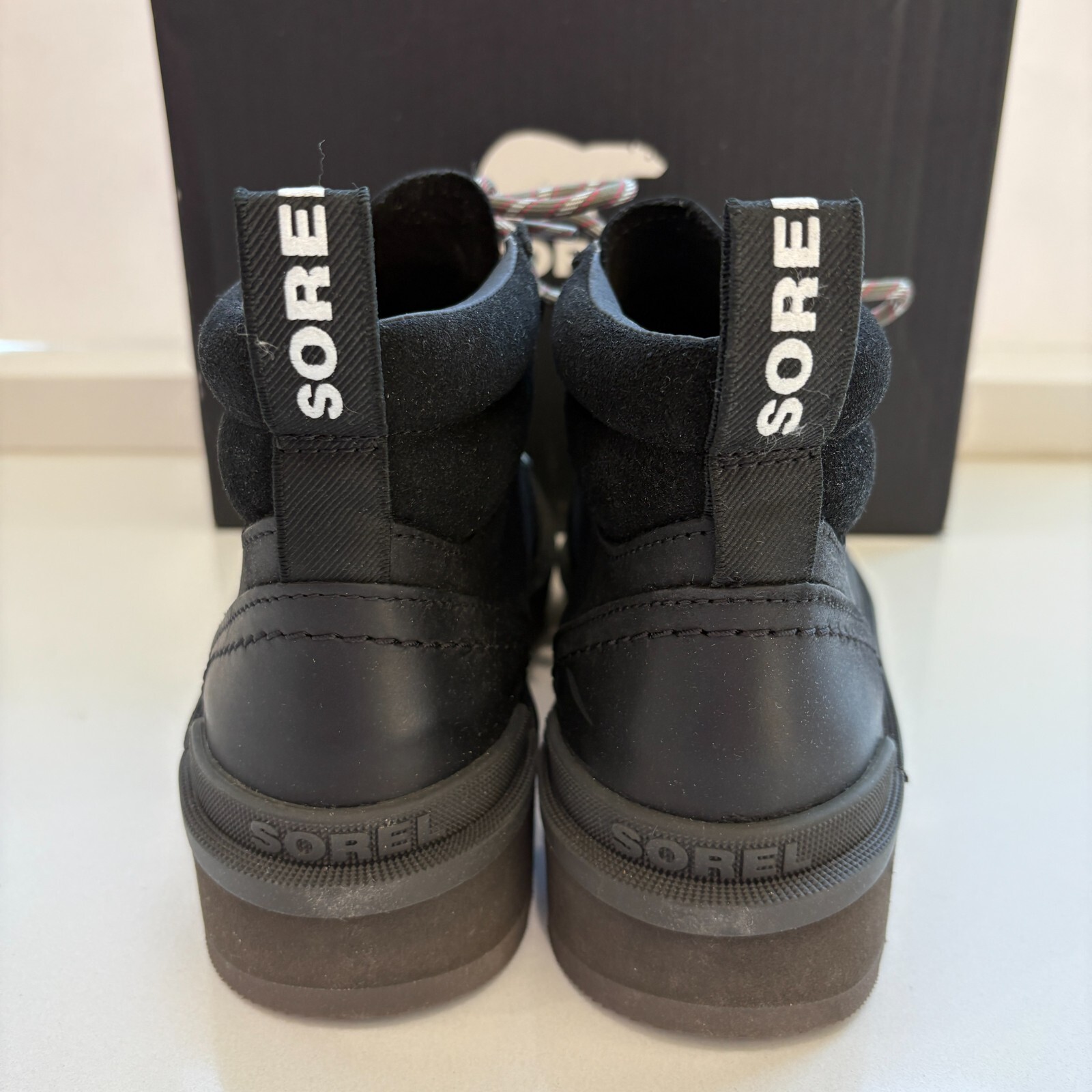 Sorel Hi-Line Hiker Boots Leather Lace Up Booties Black Jet Size 7 NEW