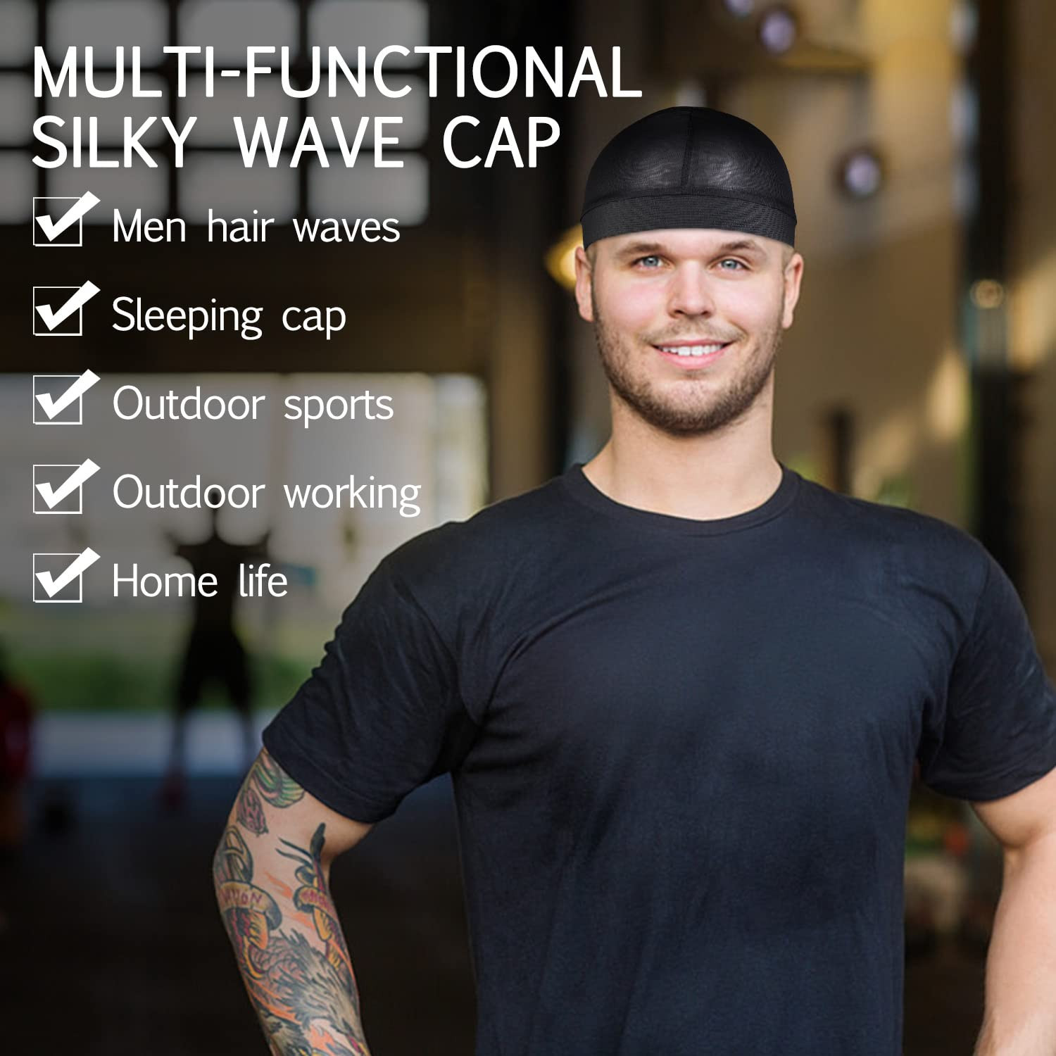 2Pcs Wave Cap for Men Silky Stocking Caps for 360 540 720 Waves Satin Silk Durag