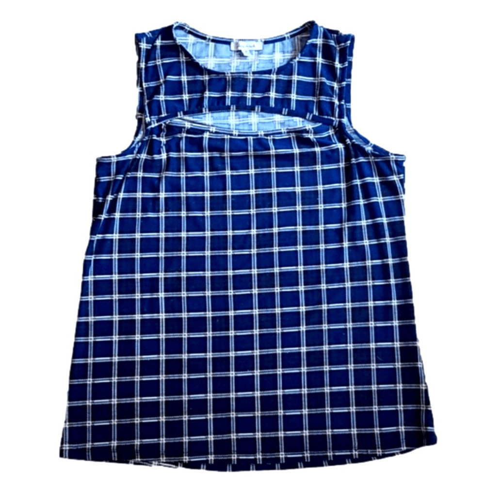 EUC White Birch Navy Checkerboard Sleeveless Top Neck Cut Out – Size Medium
