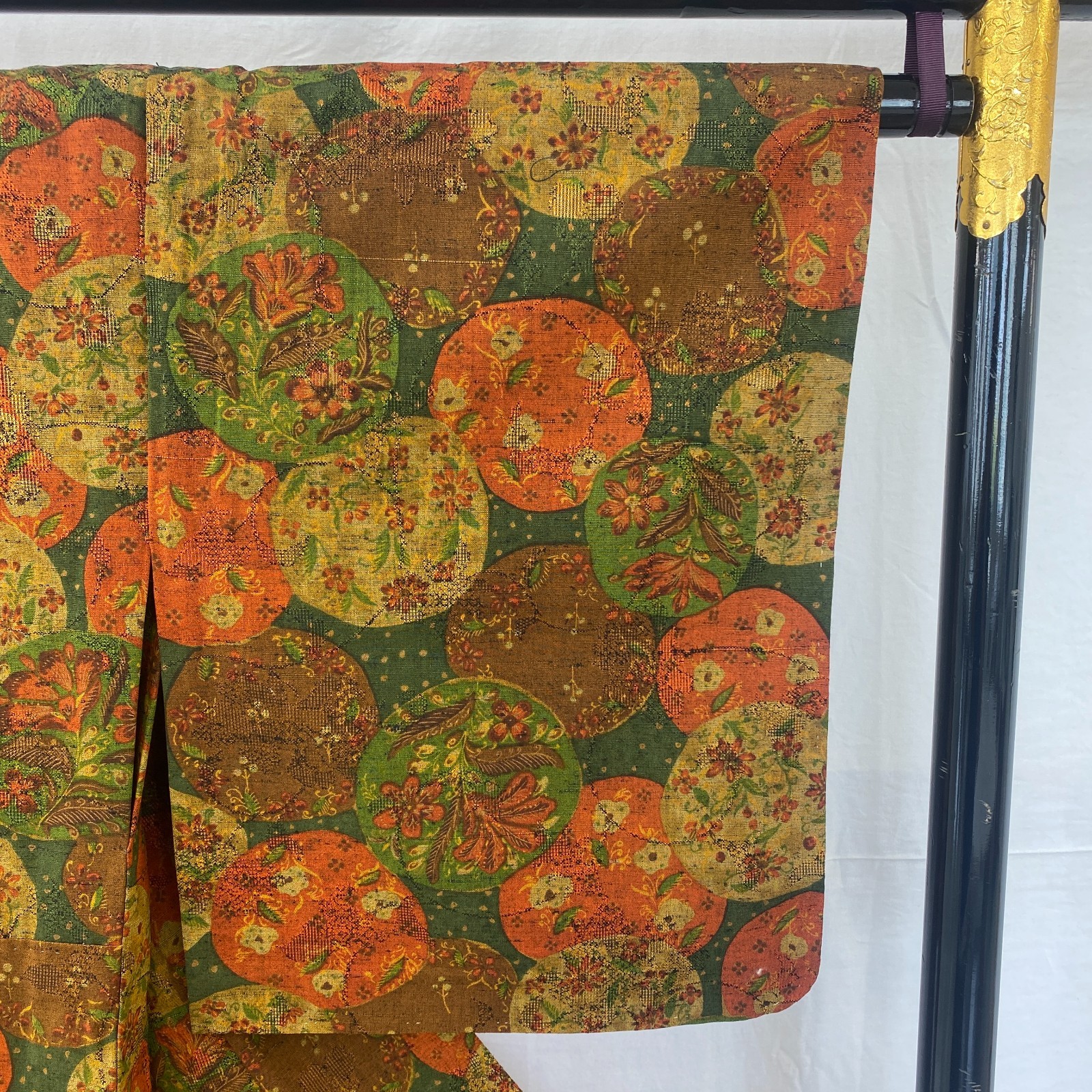 Japanese Vintage Kimono Silk Green Tsumugi No Lining Traditional Length 60 in