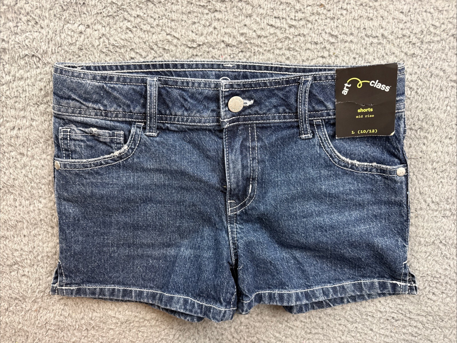Art Class Shorts Girls Large 10/12 Denim Jean Mid Rise Shortie Medium Wash