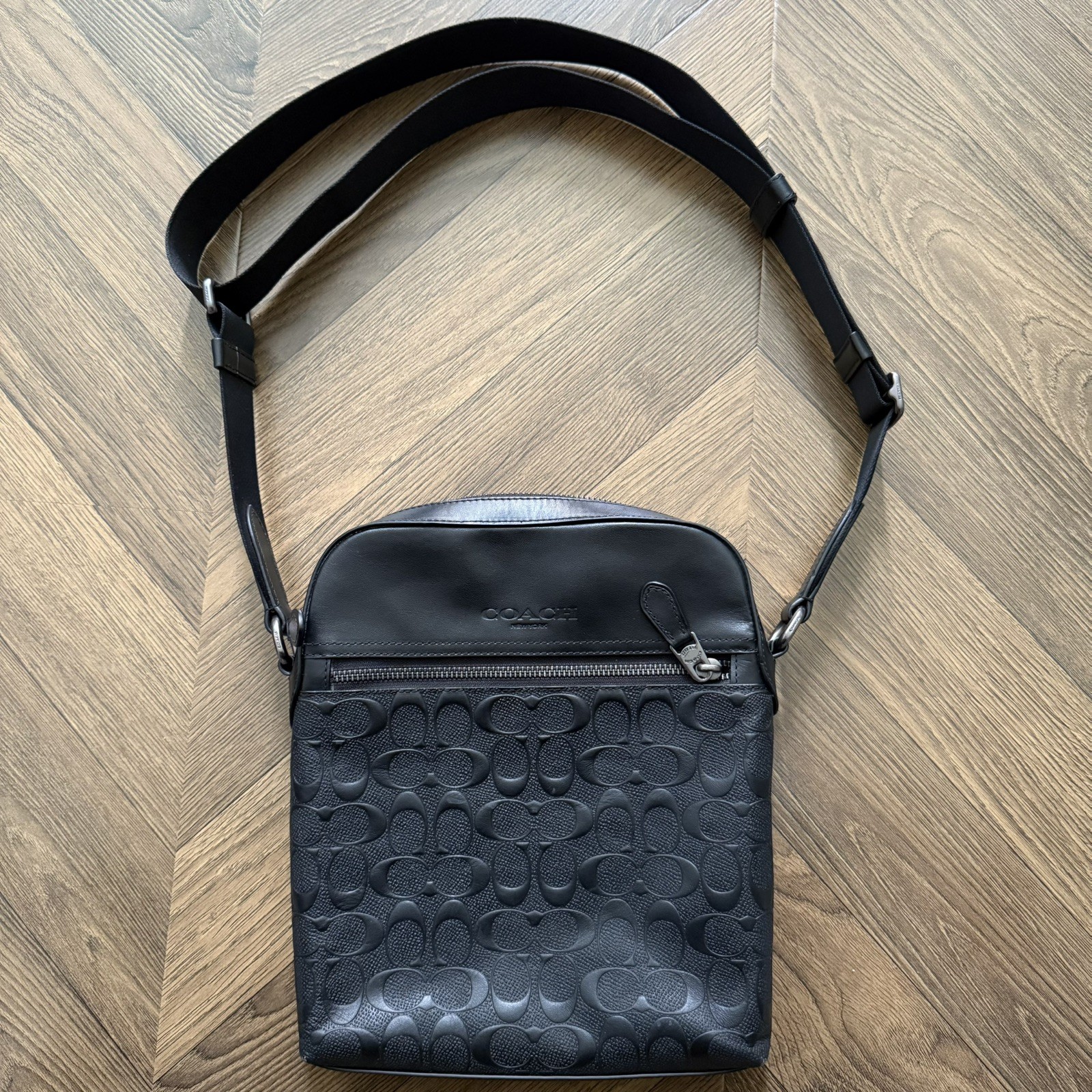 Coach Houston Flight Bag In Signature Leather In Black