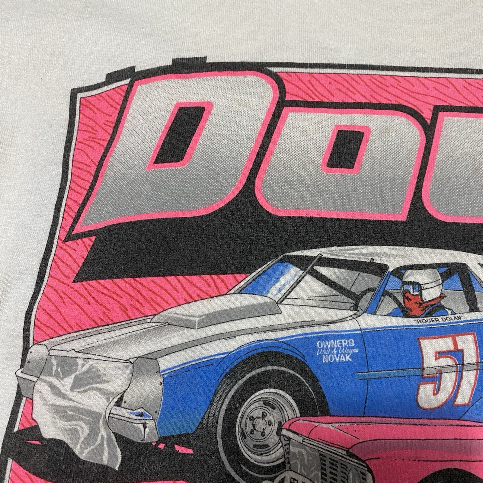 Vintage Roger Dolan Dirt Track Racing Shirt XL 22.5×30.5 Stains/Need Oxiclean