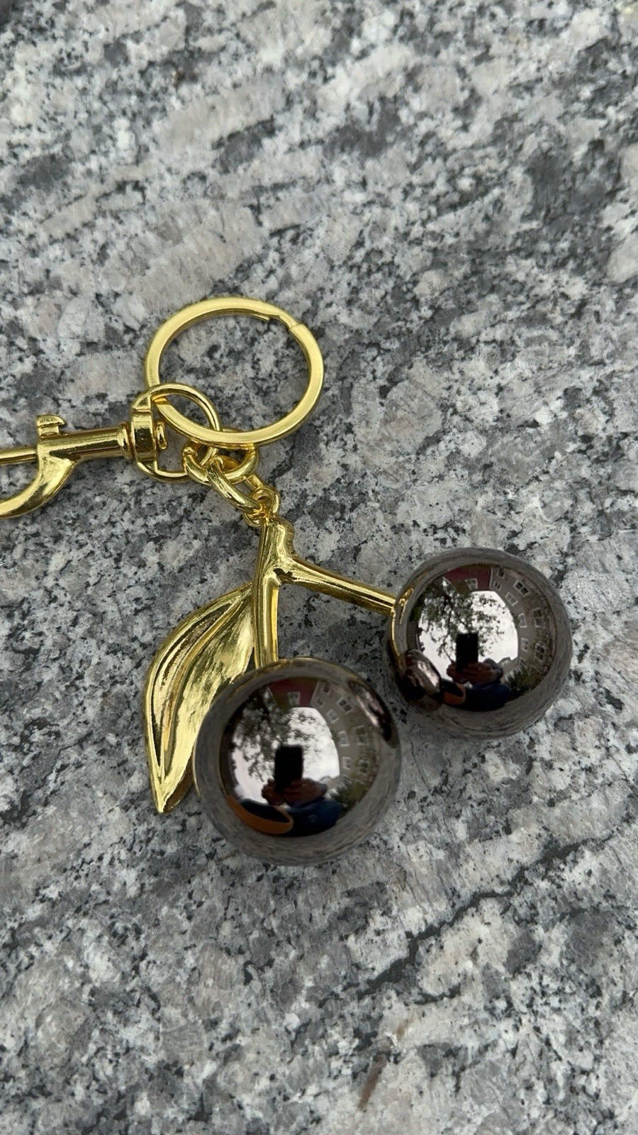 Mirrored Gunmetal Gray Cherry Bag Charm | GOLD Keychain+Premium Velvet Dust Bag