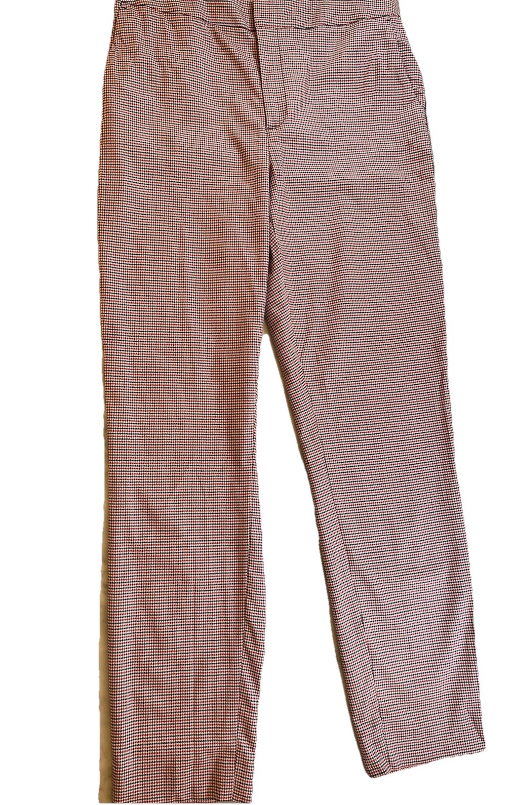 Massimo Dutti Red White Black (or Dark Navy) Houndstooth Cotton Blend Pants, 6