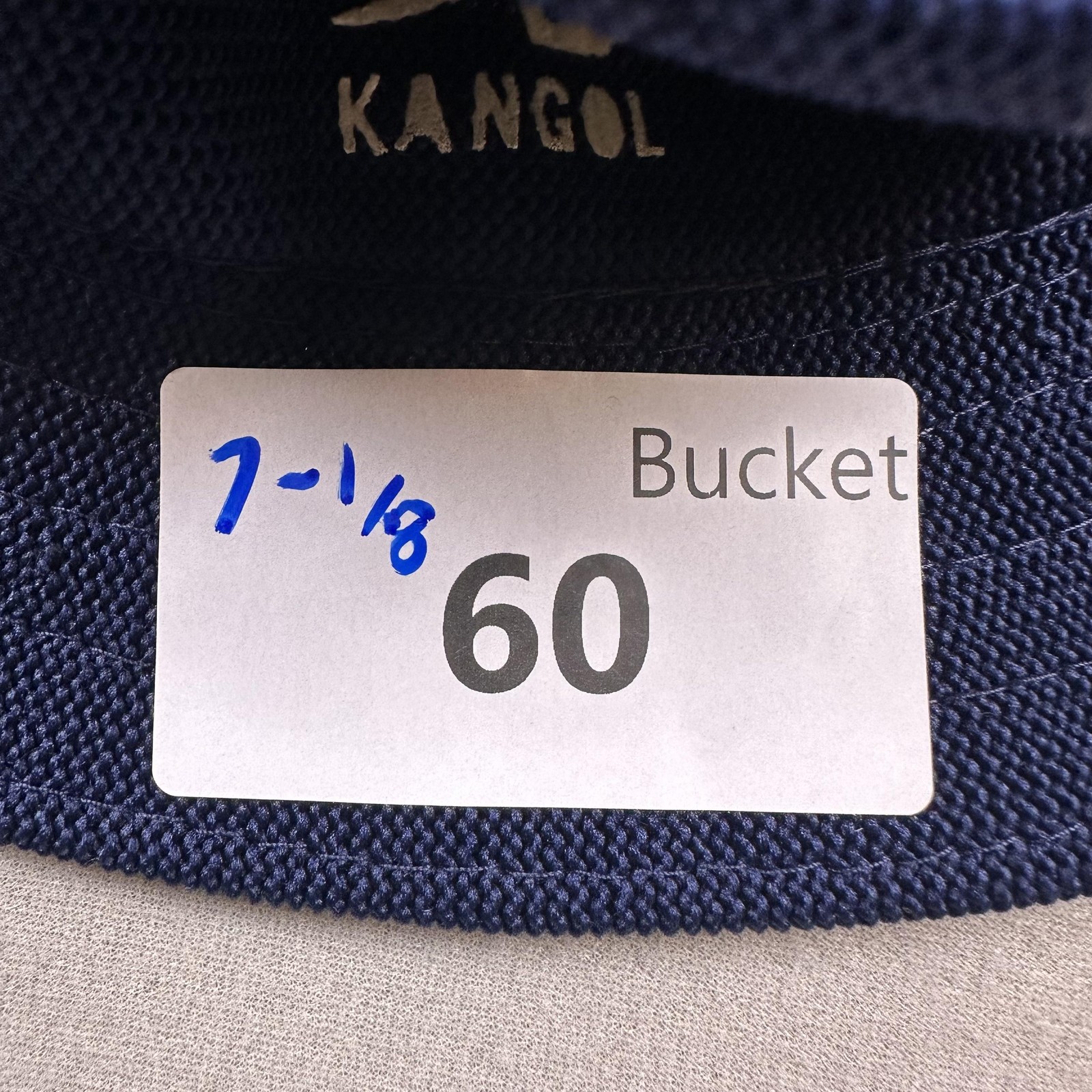 Vintage Kangol Bucket Hat Cap 7-1/8 Navy Blue Tropic Kangaroo Logo Woven 90s
