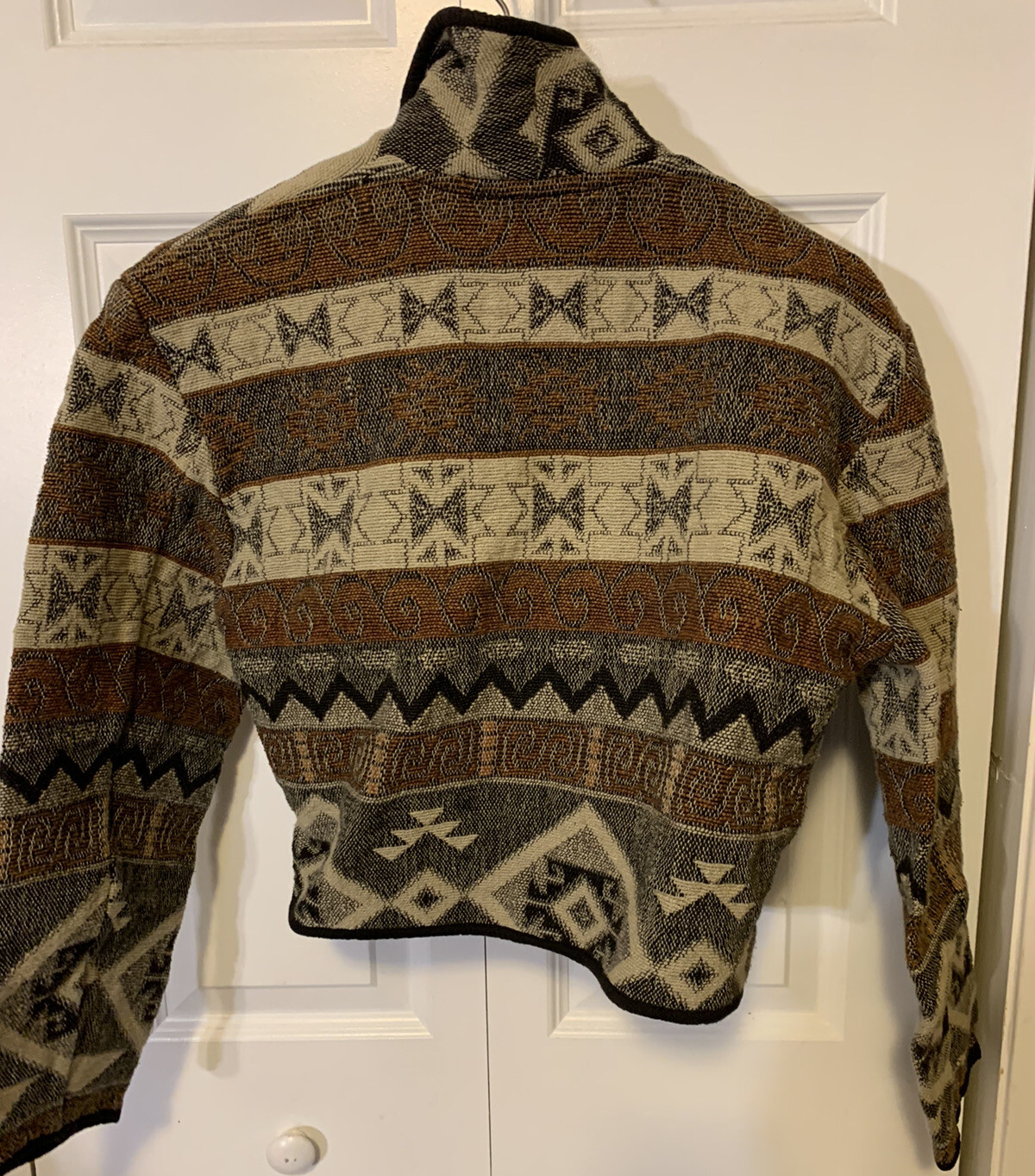 Vintage Flashback Womens Sz M Aztec Print Jacquard Cropped Shacket Coat