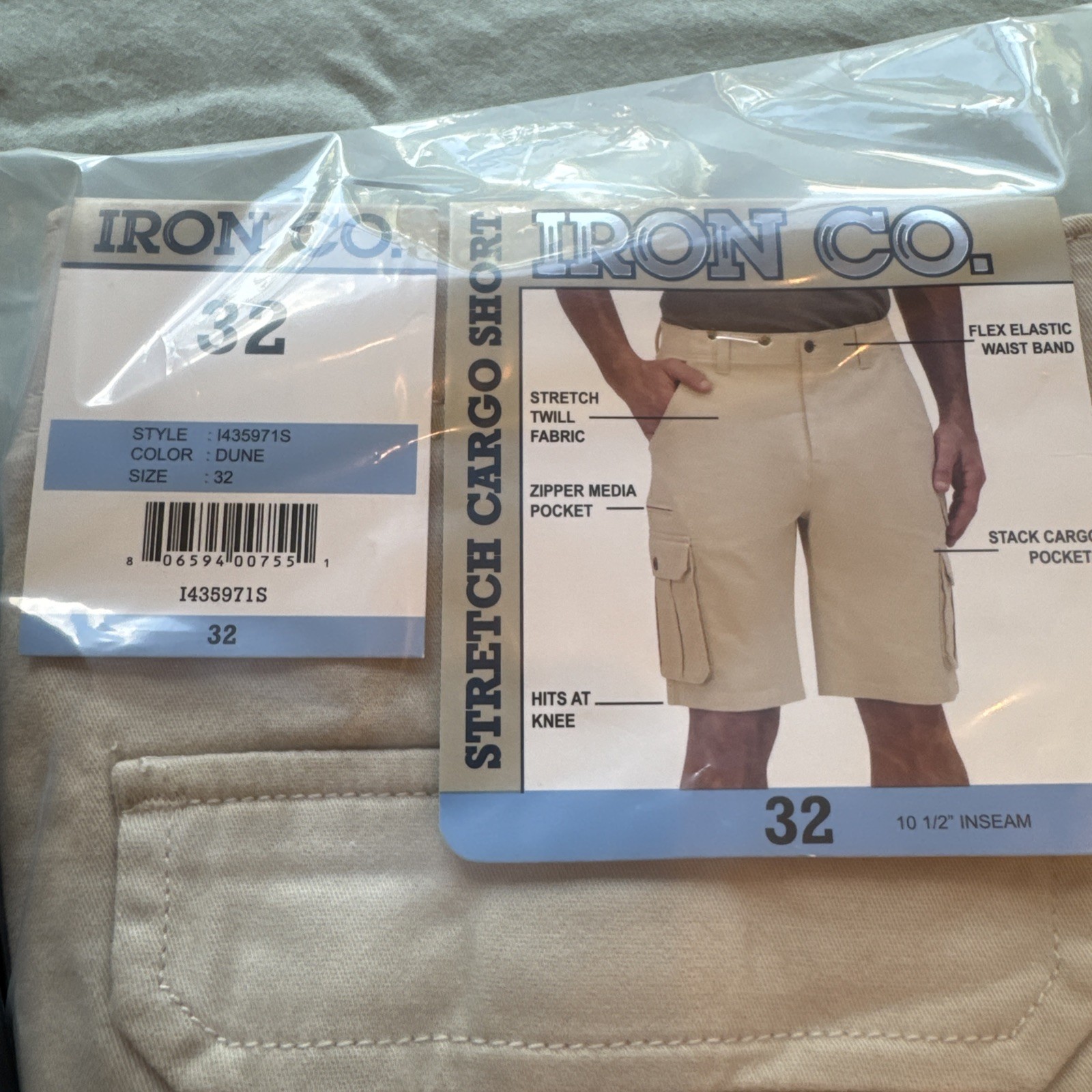 IRON CO. Men’s Stretch Twill Cargo Shorts Size 30, 32, 34, 36,38