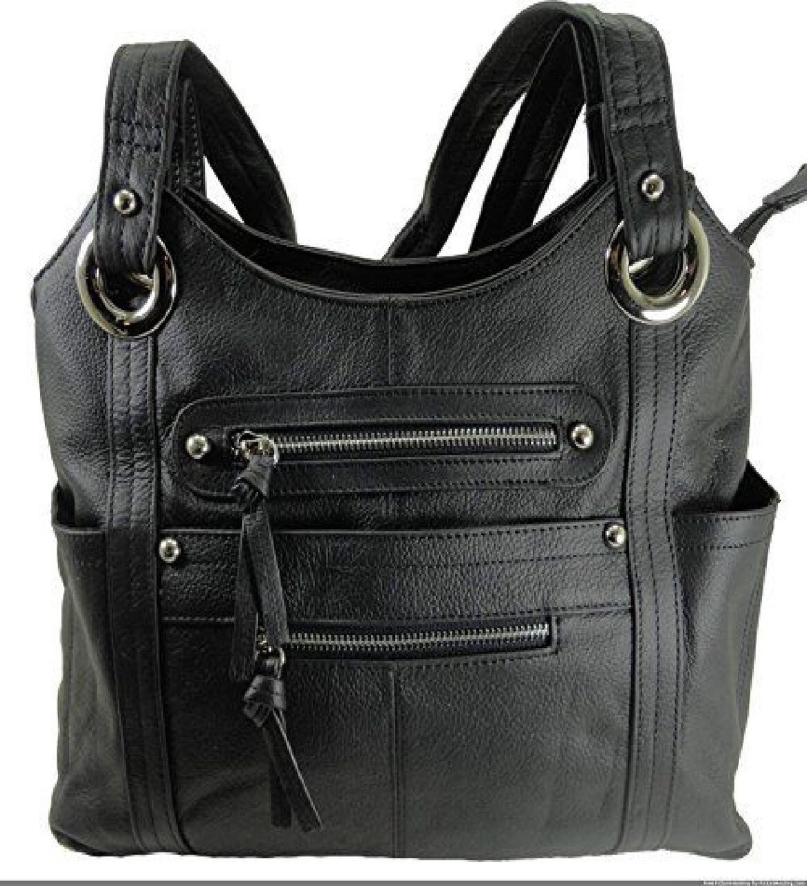 Black Leather Locking Concealment Purse – CCW Concealed Carry Gun Bag